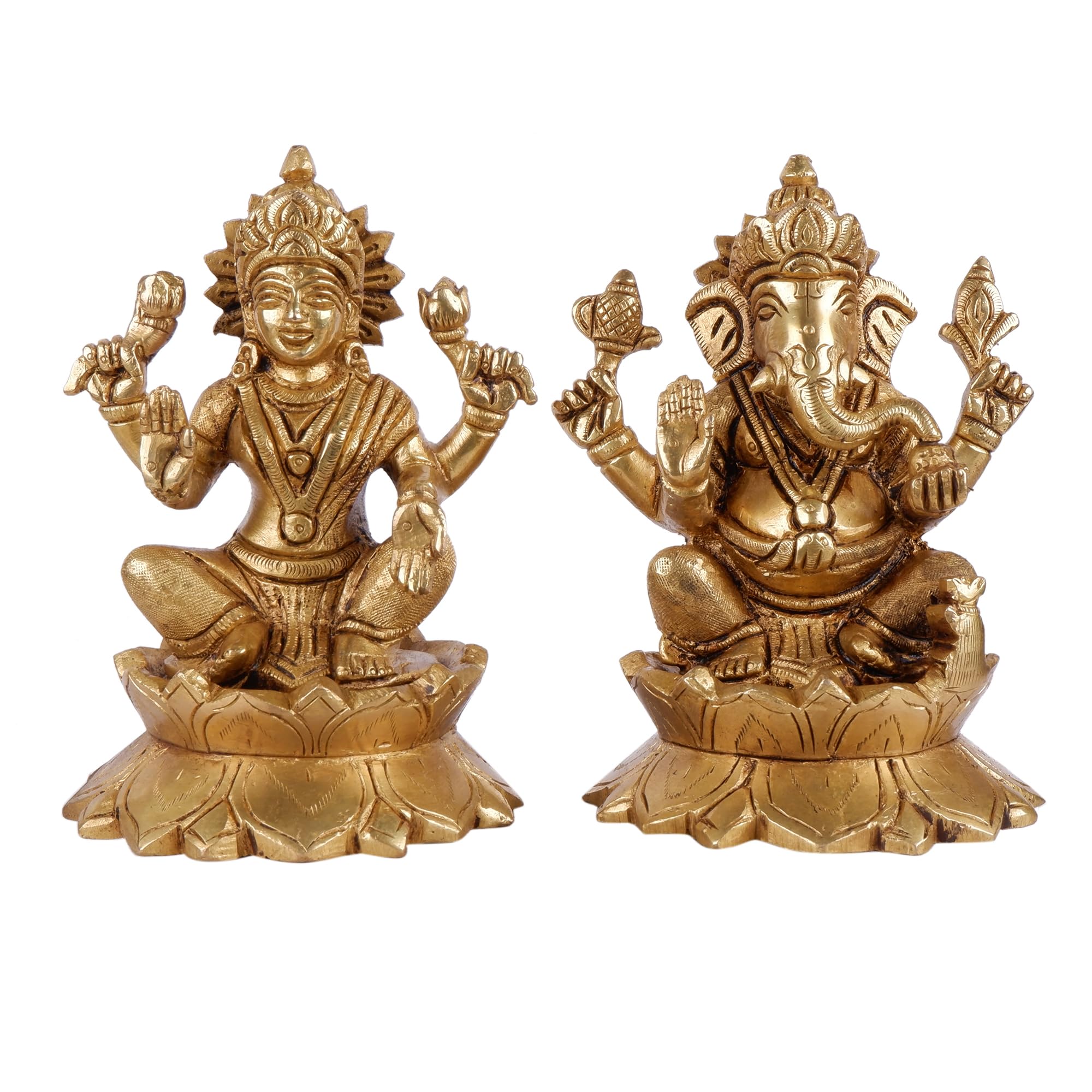 Shoppingrox Lakshmi Ganesh Set 14 Cm Religious Idol & Figurine Brass Metal Yellow Colour