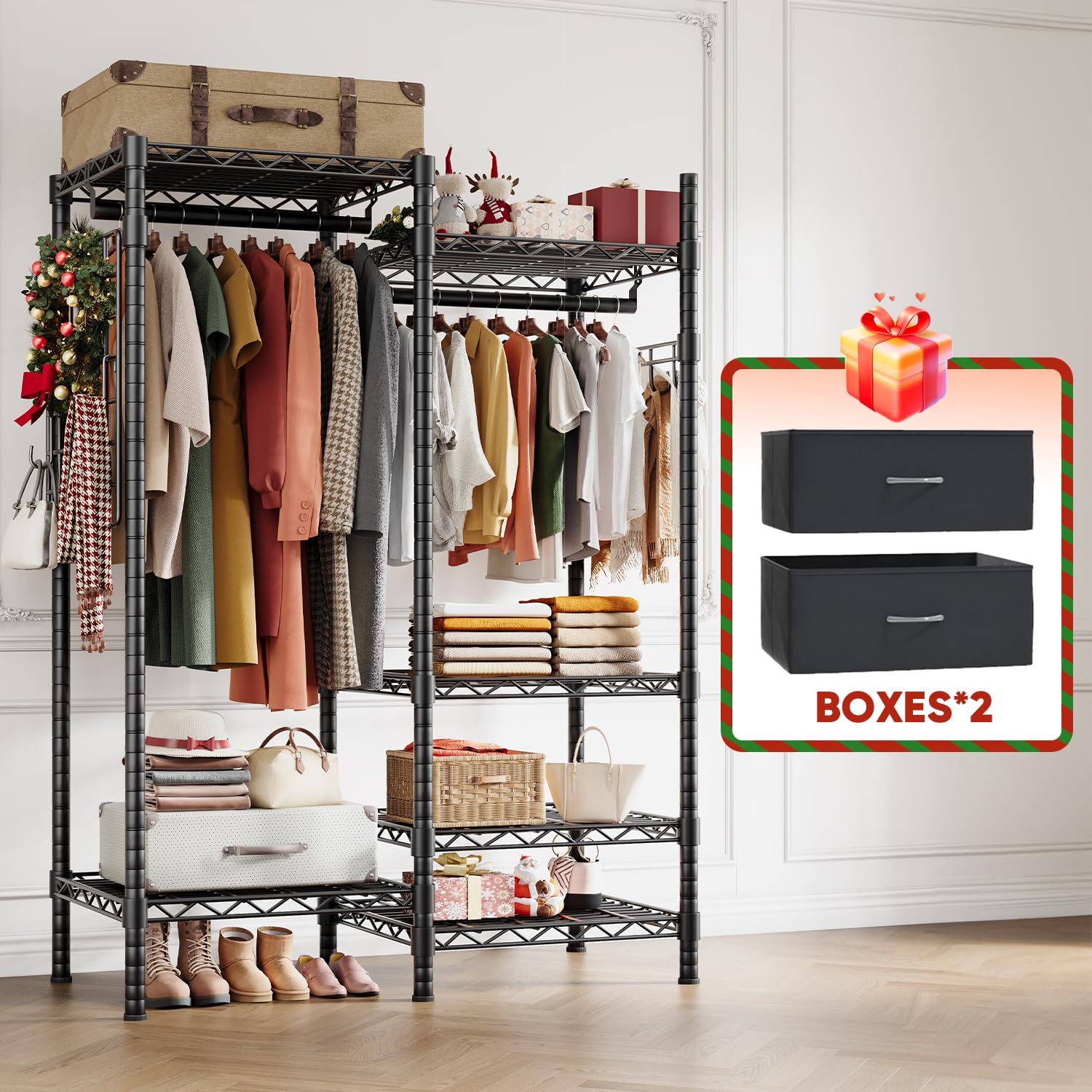 Hokeeper Clothes Rack Heavy Duty Clothing Rack For Hanging Clothes Loads 1200Lbs, Portable Closets Adjustable Garment Rack With