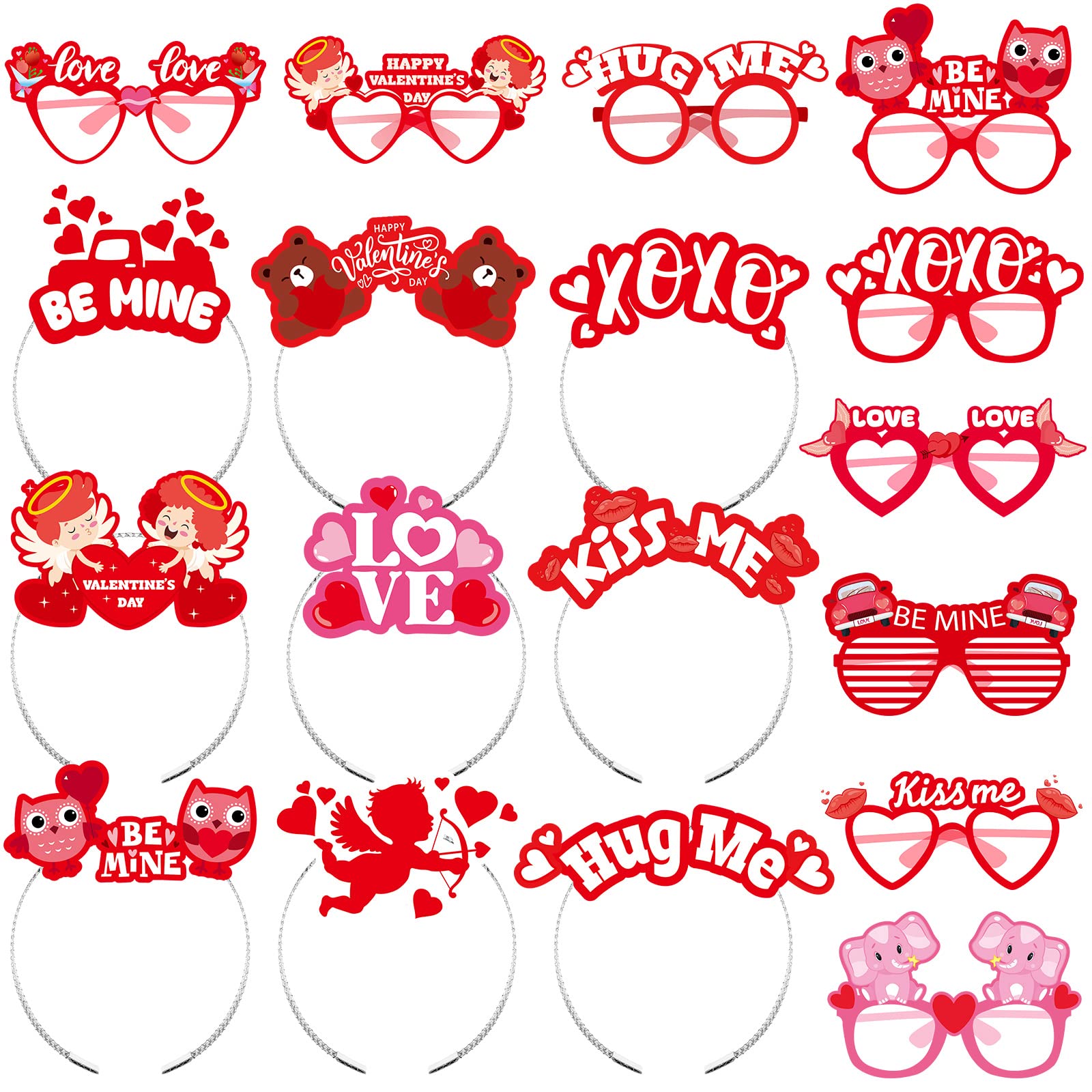 Kingdder 18 Pcs Valentine'S Day Headband And Eyeglasses Set, Valentines Glasses Photo Props Cupid Headband Heart Glasses For Kid