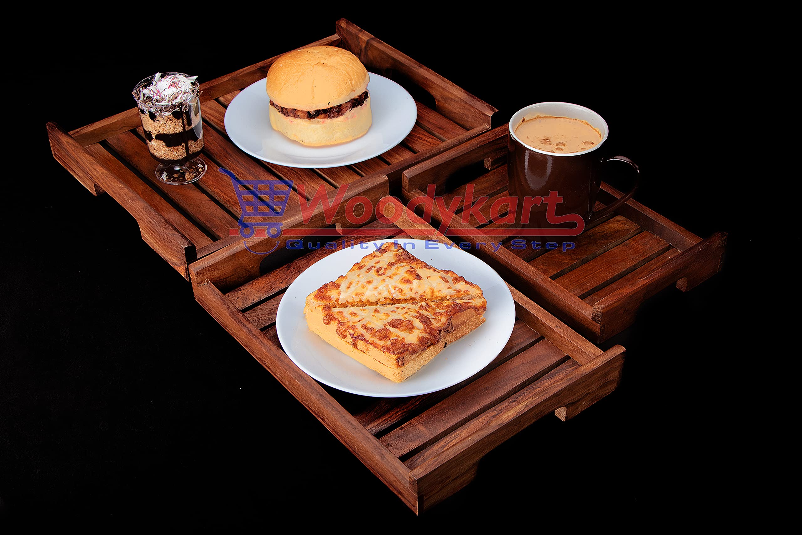 Woodykart Wooden Serving Tray/Table Decor Brown Set Of 3 Trays With Handles