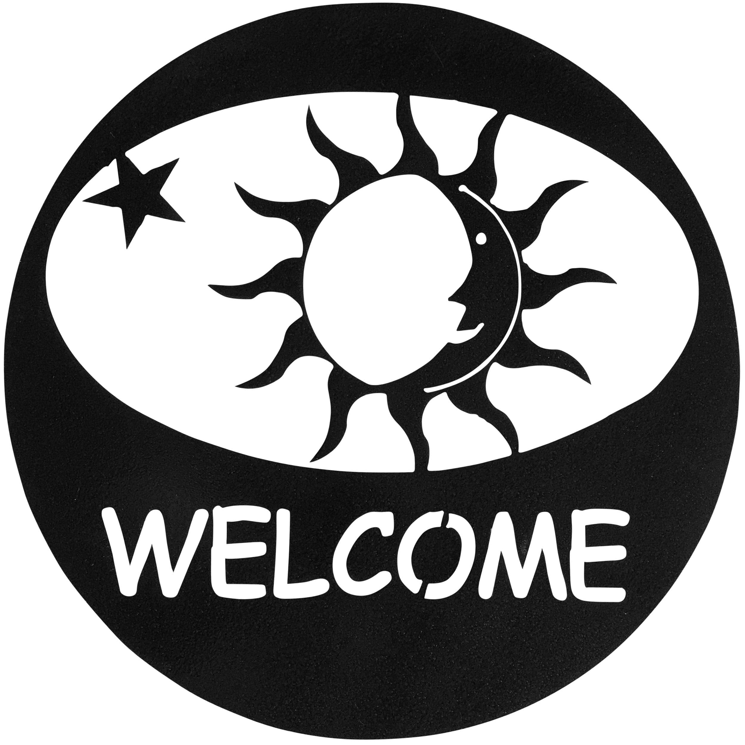 Sun Welcome Circle Metal Decor, Hammered Black