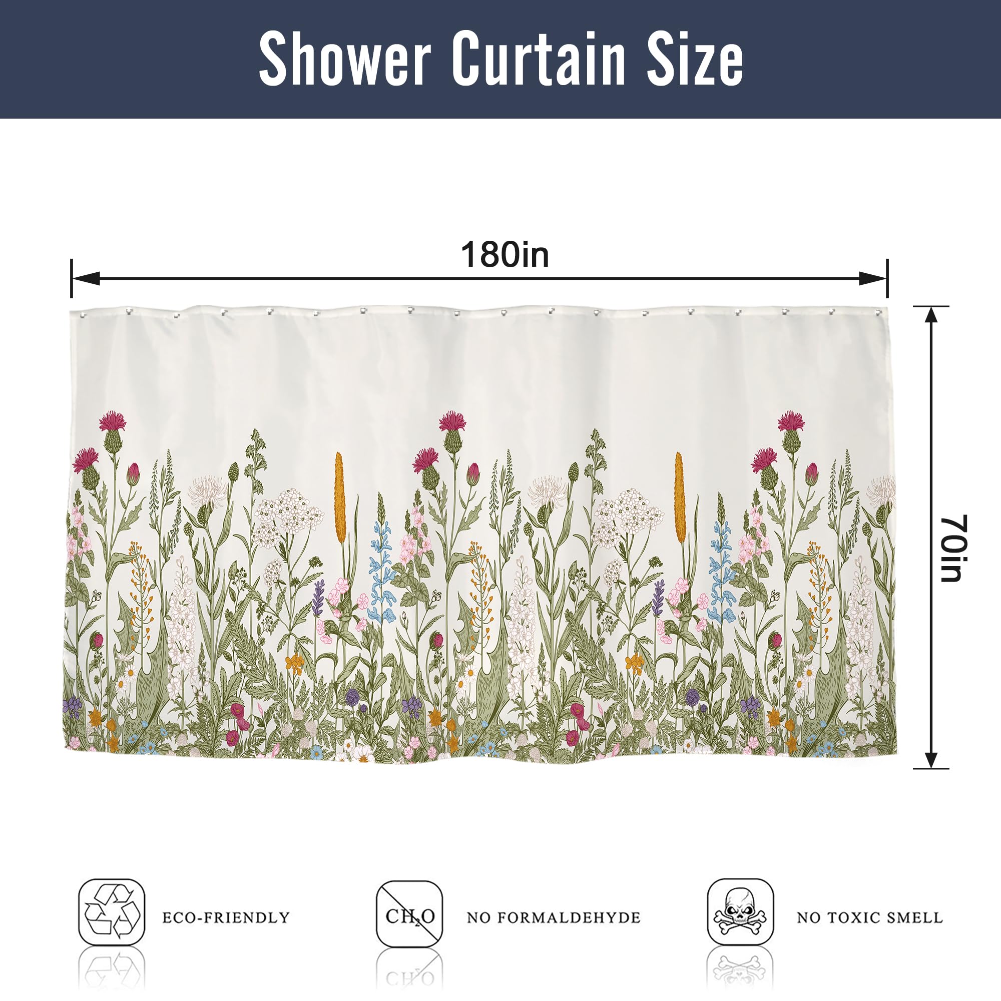 Riyidecor Clawfoot Tub Extra Wide Shower Curtain 180Wx70H Inch Wrap All Around Circular Round Floral Wildflower Botanical Tulip Plants Ivy Herbs Decor Bathroom Polyester Waterproof Metal Hooks 32 Pack