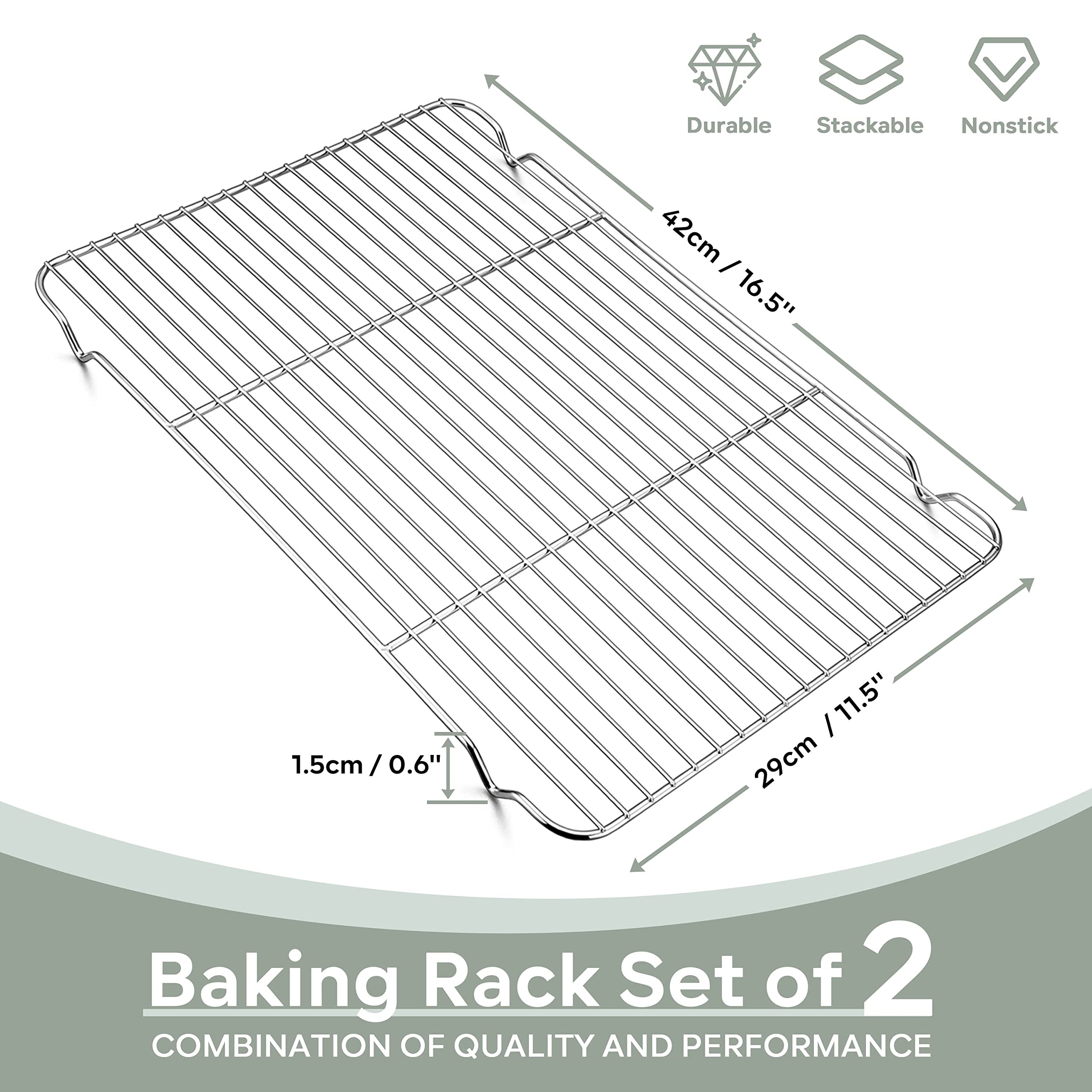 Herogo Cooling Rack Set Of 2, Stainless Steel Large Baking Oven Rack, 16.5'' X 11.5'' Fit Half Sheet Pan, Bacon Cake Cookies Rac