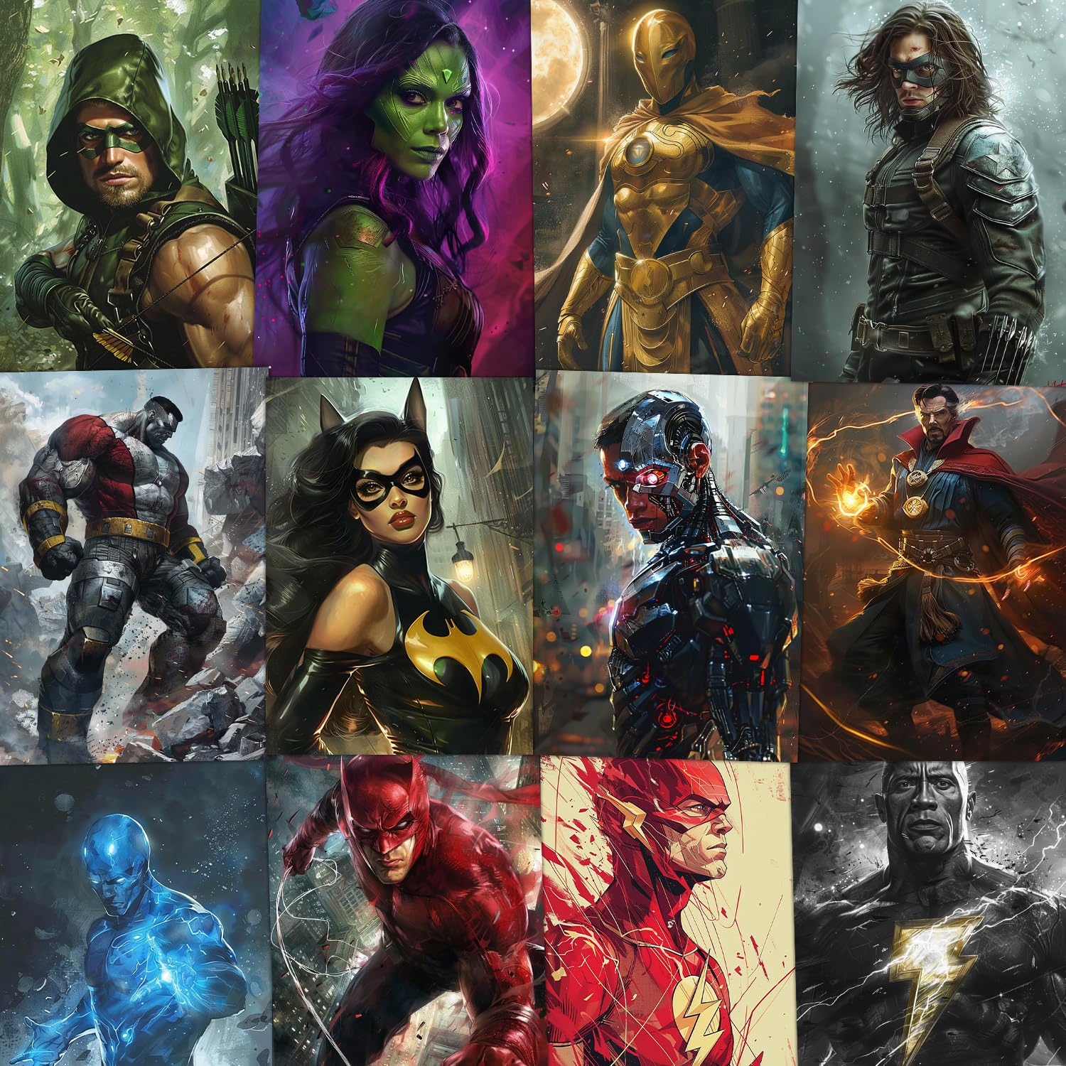 Wallgasm Superheroes Poster Set - Set of 54, 4 x 6 Inches Posters Collage Kit - Posters For Bedroom Superman Posters Batman Post