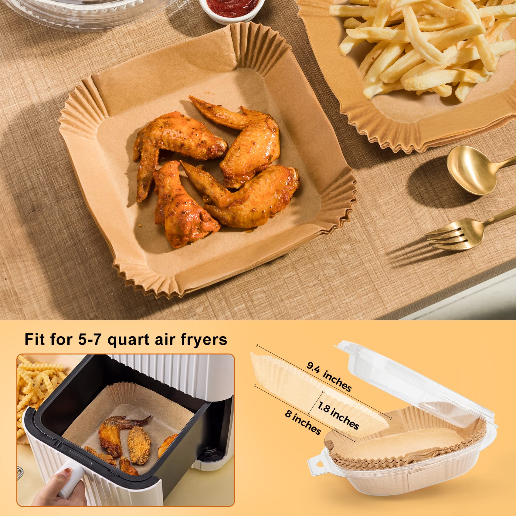Disposable Air Fryer Paper Liners: 100Pcs 8 Inch Square Liners For Air Fryer, Grease And Water Proof Non Stick Basket Parchment
