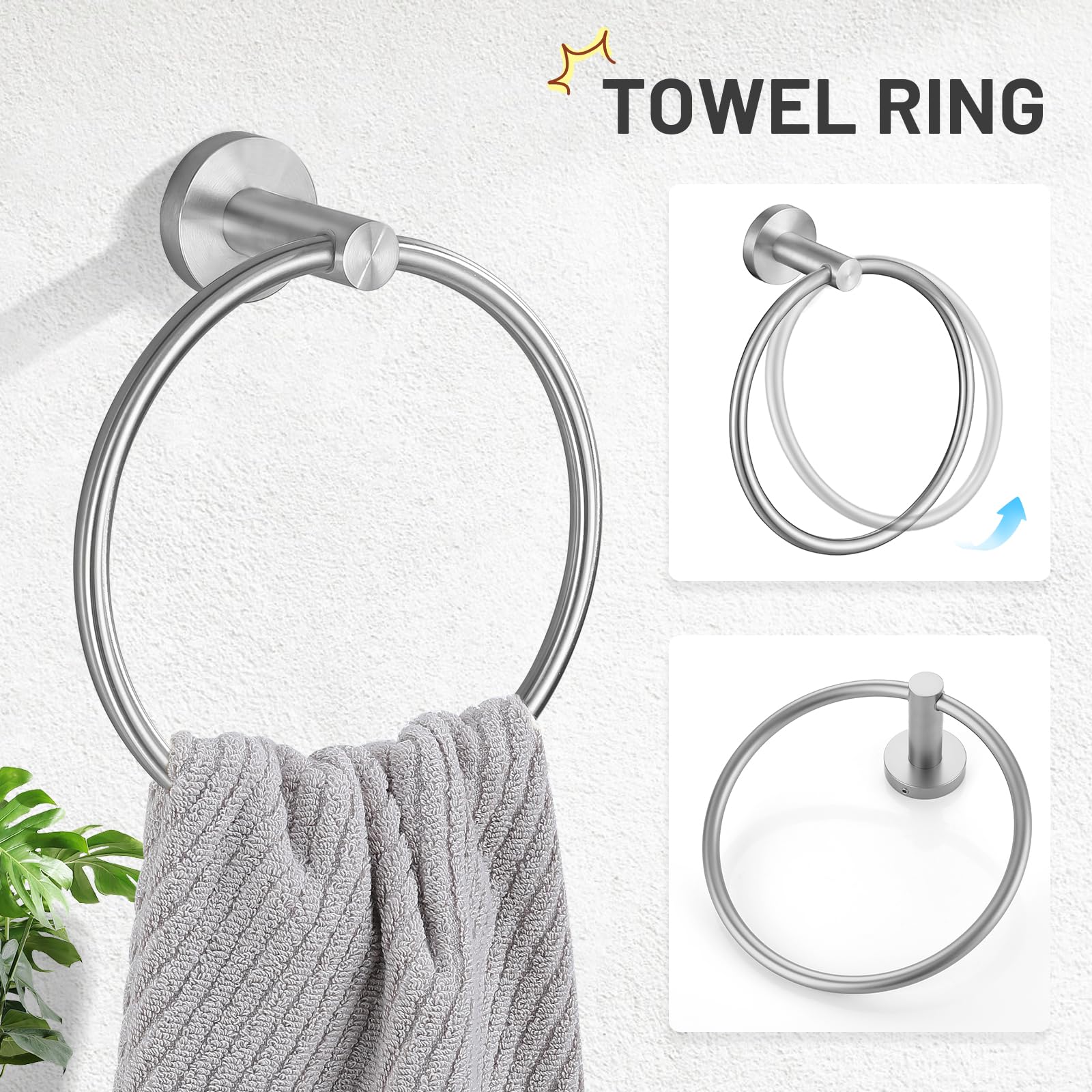 Turs Brushed Steel 5 Piece Bathroom Hardware Set, Sus304 Stainless Steel Bath Towel Bar Set, 24 Inch Bathroom Accessories Kit Wa