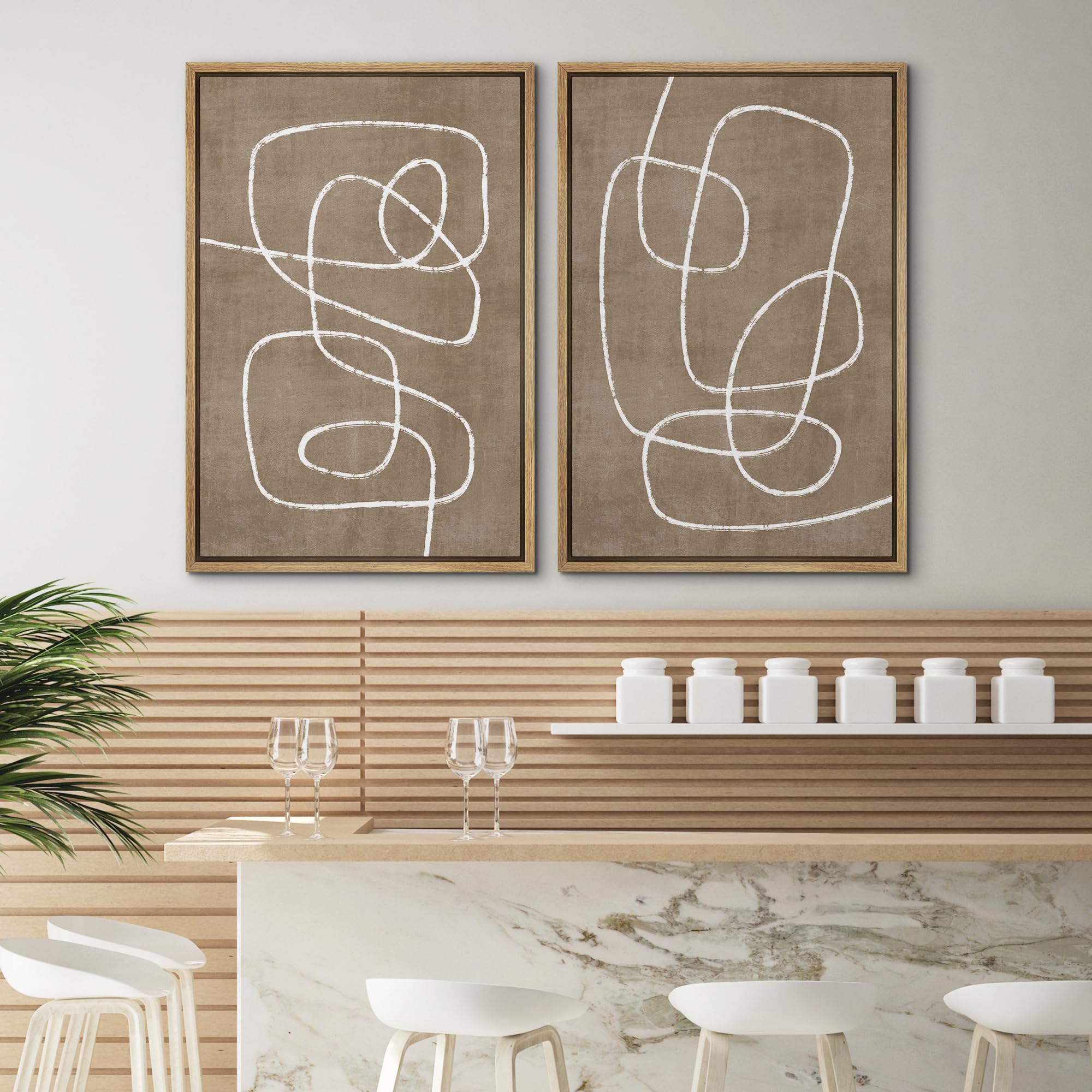 SIGNWIN Framed Canvas Print Wall Art Set Geometric Mid-Century Spiral Collage Abstract Shapes Cozy Neutral Minimal Decorative Nordic Zen Bohemian for Living Room  Bedroom  Office - 24''x36''x2 Natural