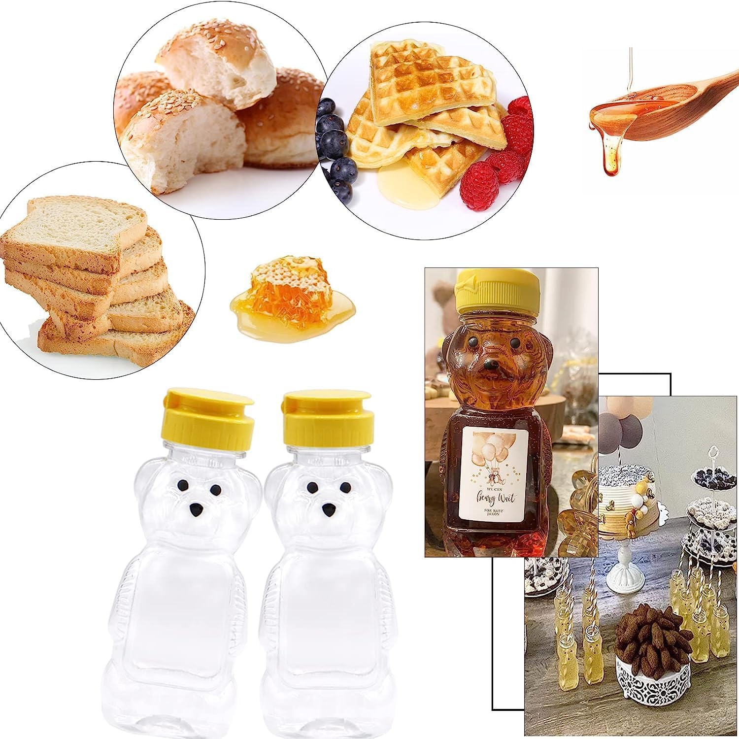 Kayno 8Oz Plastic Bear Honey Bottle Jars, Empty Honey Squeeze Bottle With Flip-Top Lid For Storing And Dispensing, Yellow Flap C