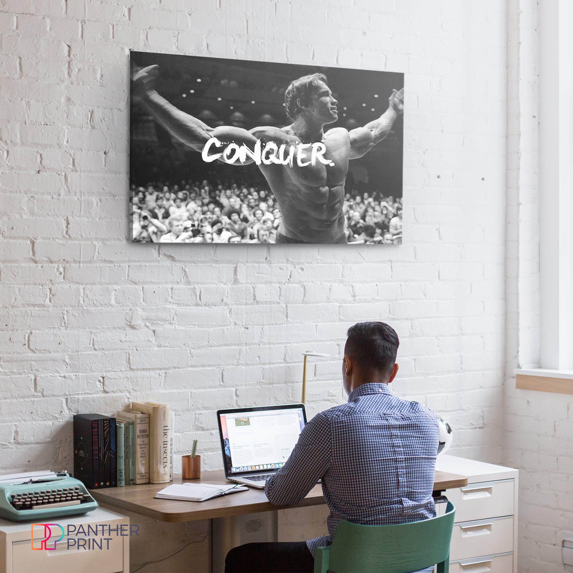 Panther Print  Large Canvas Wall Art  Beautiful Living Room Framed Art  Quality Picture Prints for Walls  Motivational Design  Arnold Schwarzenegger Conquer  Print for Special Occasions (30 x 20 Inch)