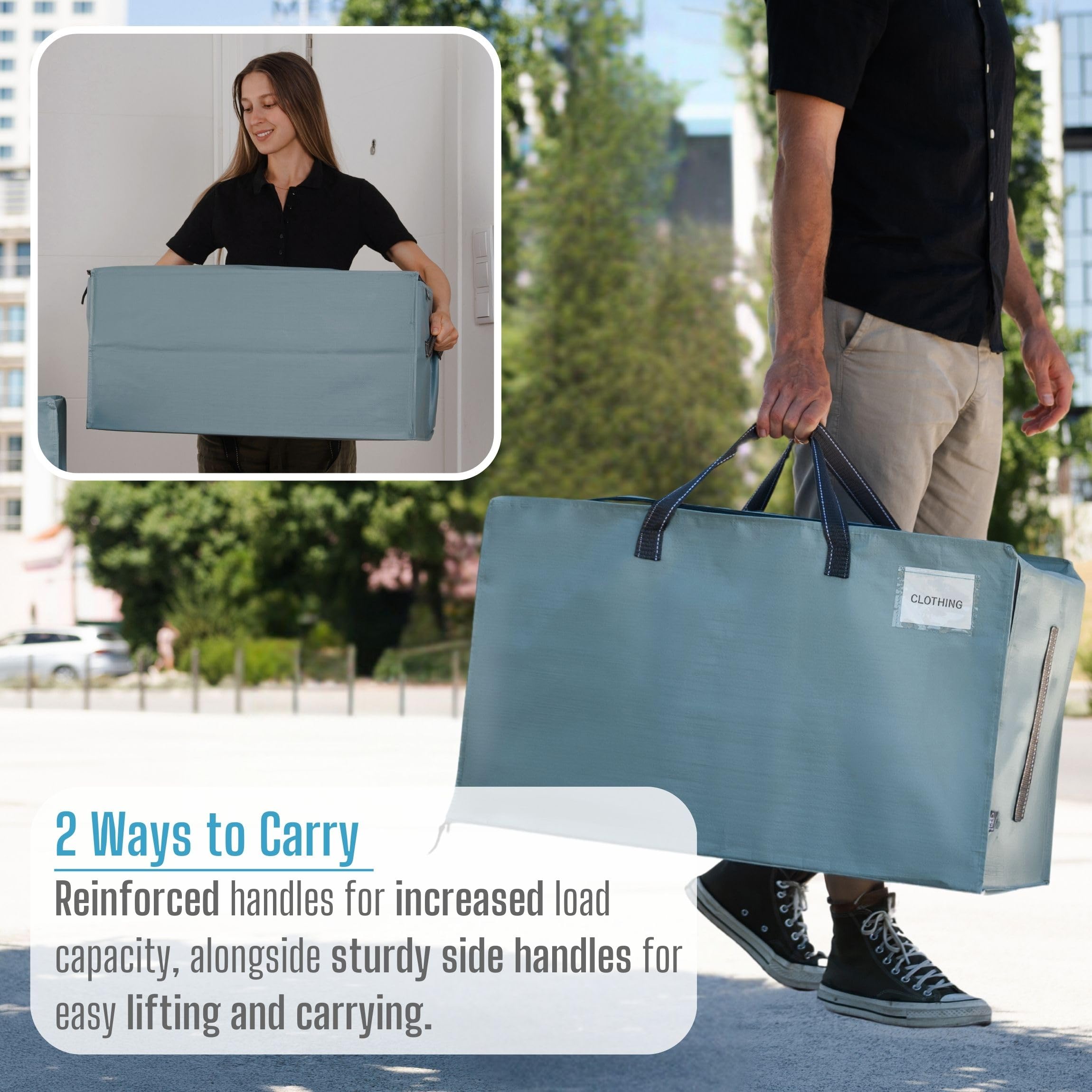 VENO 2 Pack Moving Bags and Large Christmas Decoration Storage Bins with lids. Alternative to Moving Boxes, Packing Supplies for