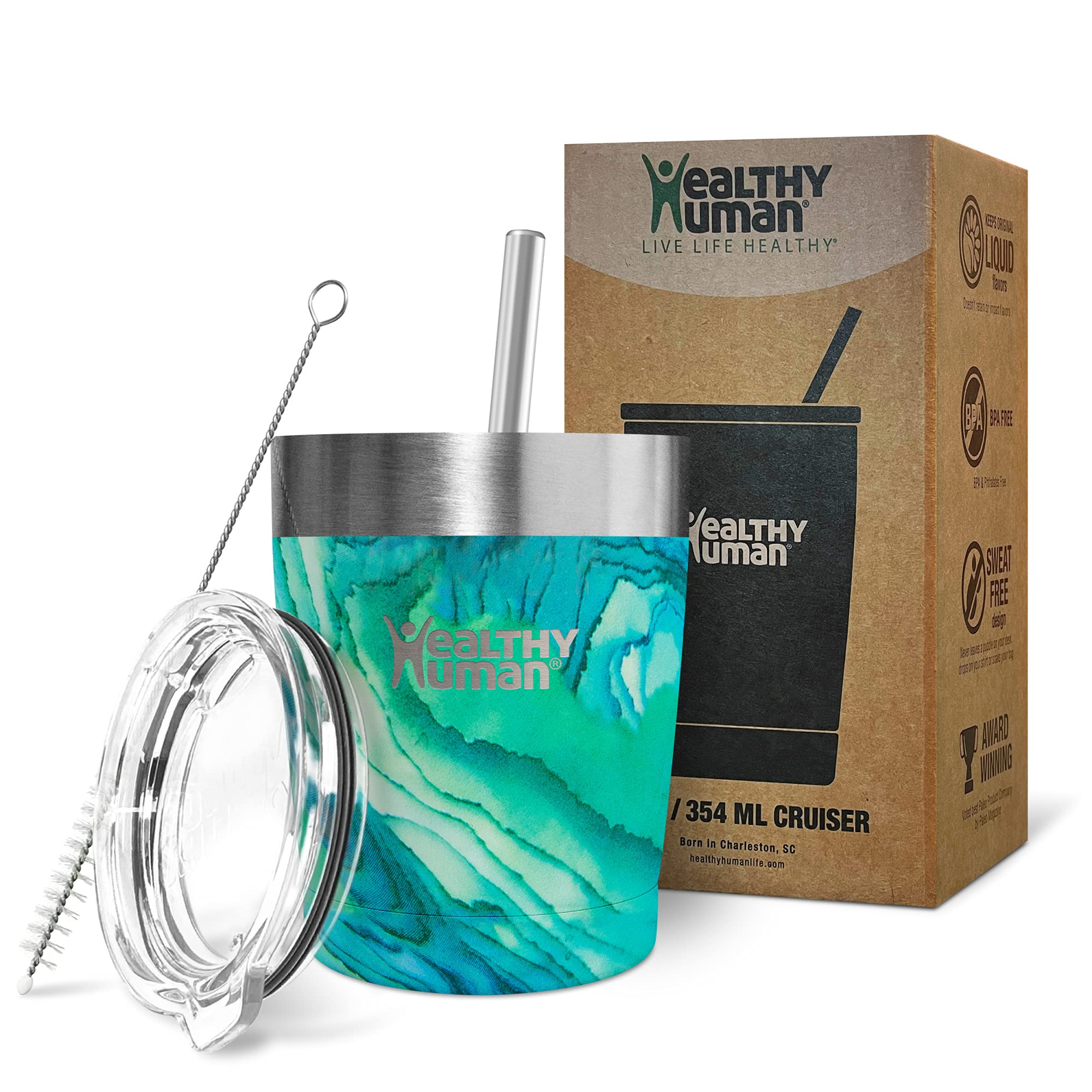 Healthy Human Stainless Steel Tumbler With Straw | Splash Proof Insulated Travel Cruiser Cup | Eco-Friendly Coffee Tumblers With