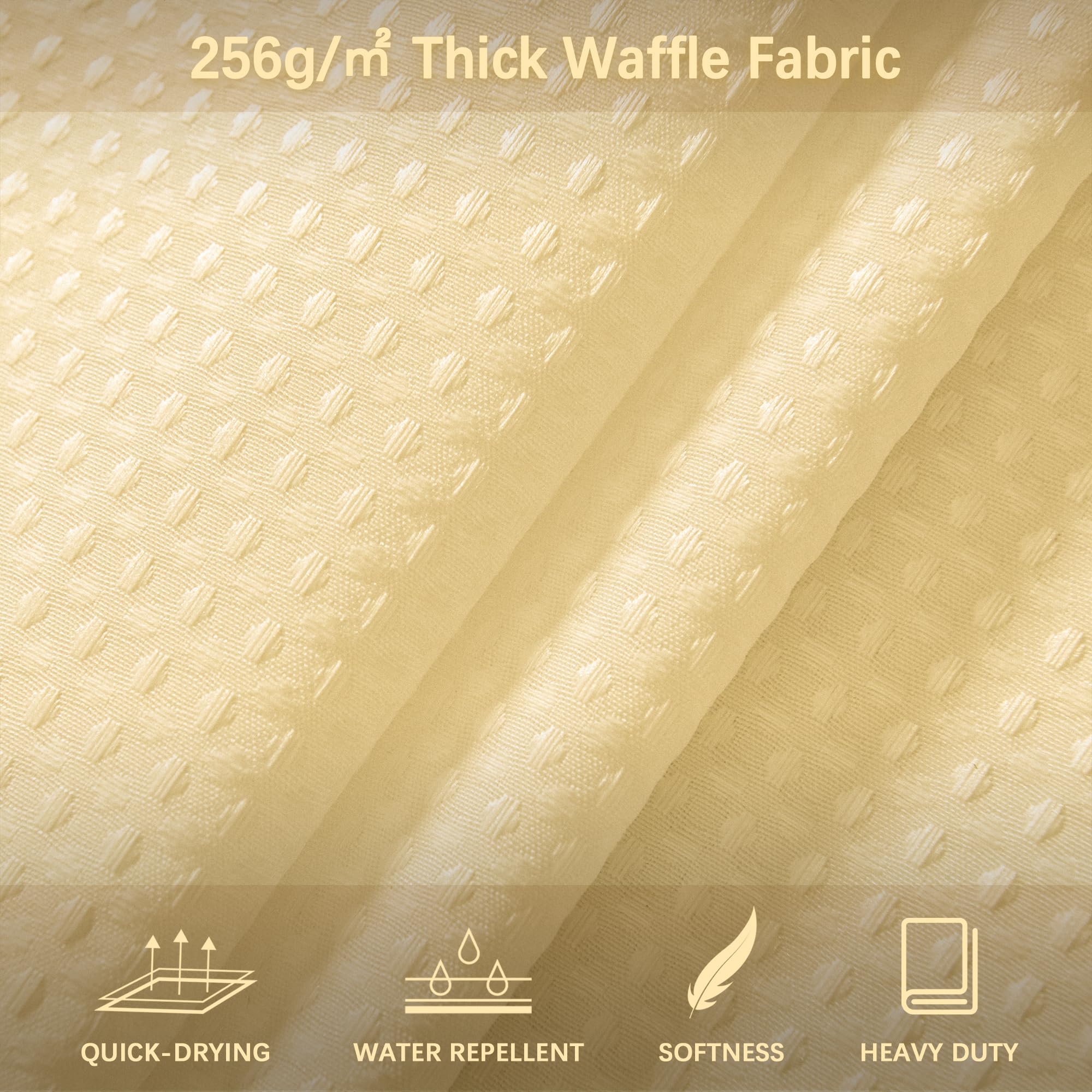 Pangsinne 84 Inch Long Shower Curtain Waffle Textured Beige Fabric Shower Curtains, 256Gsm Heavy Duty Weighted Shower Curtains,