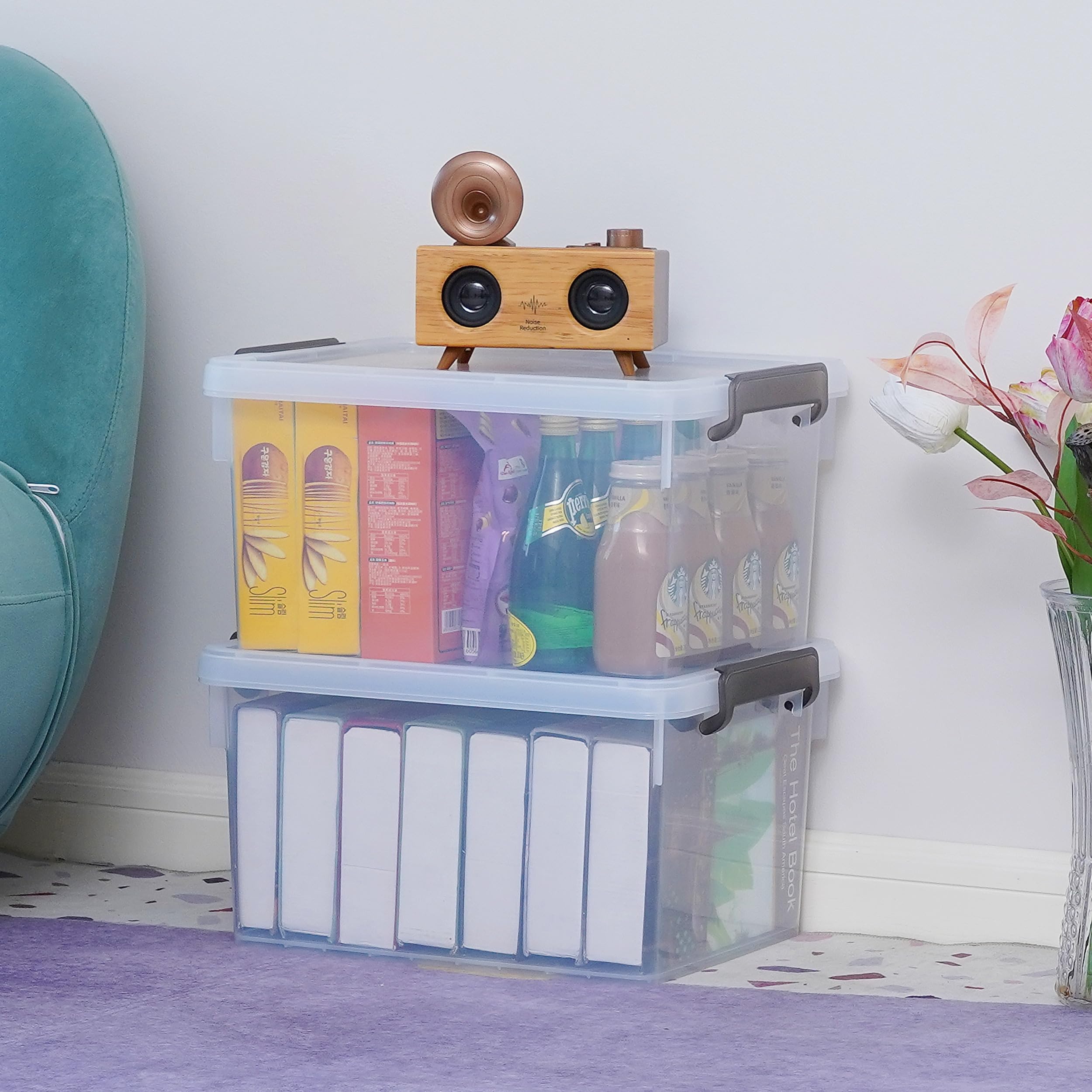 Citylife 22.2 Qt. Plastic Storage Bins With Lids Large Stackable Storage Containers For Organizing Clear Durable Storage Box, 4