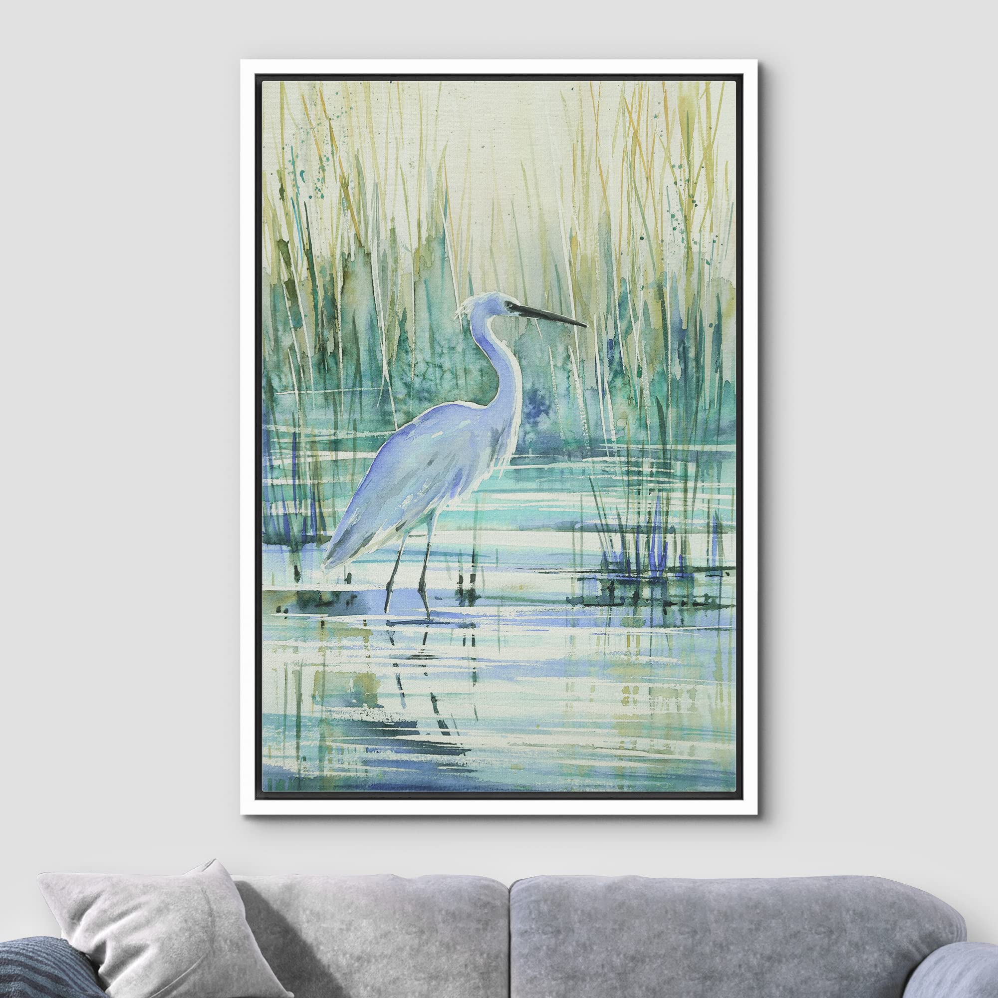 Wall26 Framed Canvas Print Wall Art Watercolor Pastel Swamp Crane Bird Nature Wilderness Illustrations Modern Art Decorative Rus