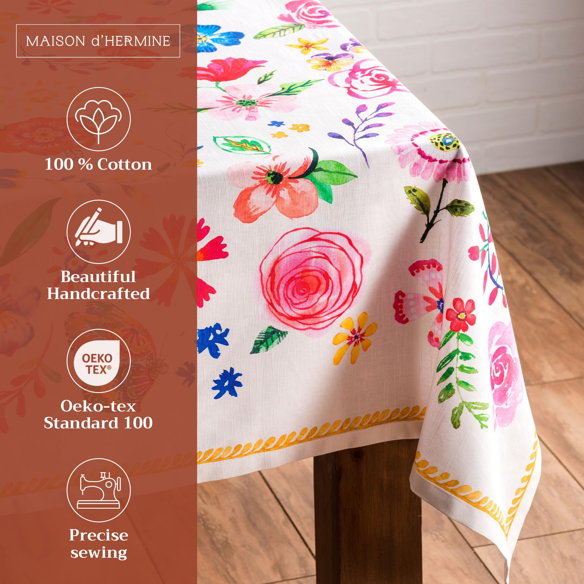 Maison d Hermine Table Cloth Rectangle Table 100% Cotton 70 x 120 Inches Tablecloth Reusable for Dining Room, Farmhouse, Home,