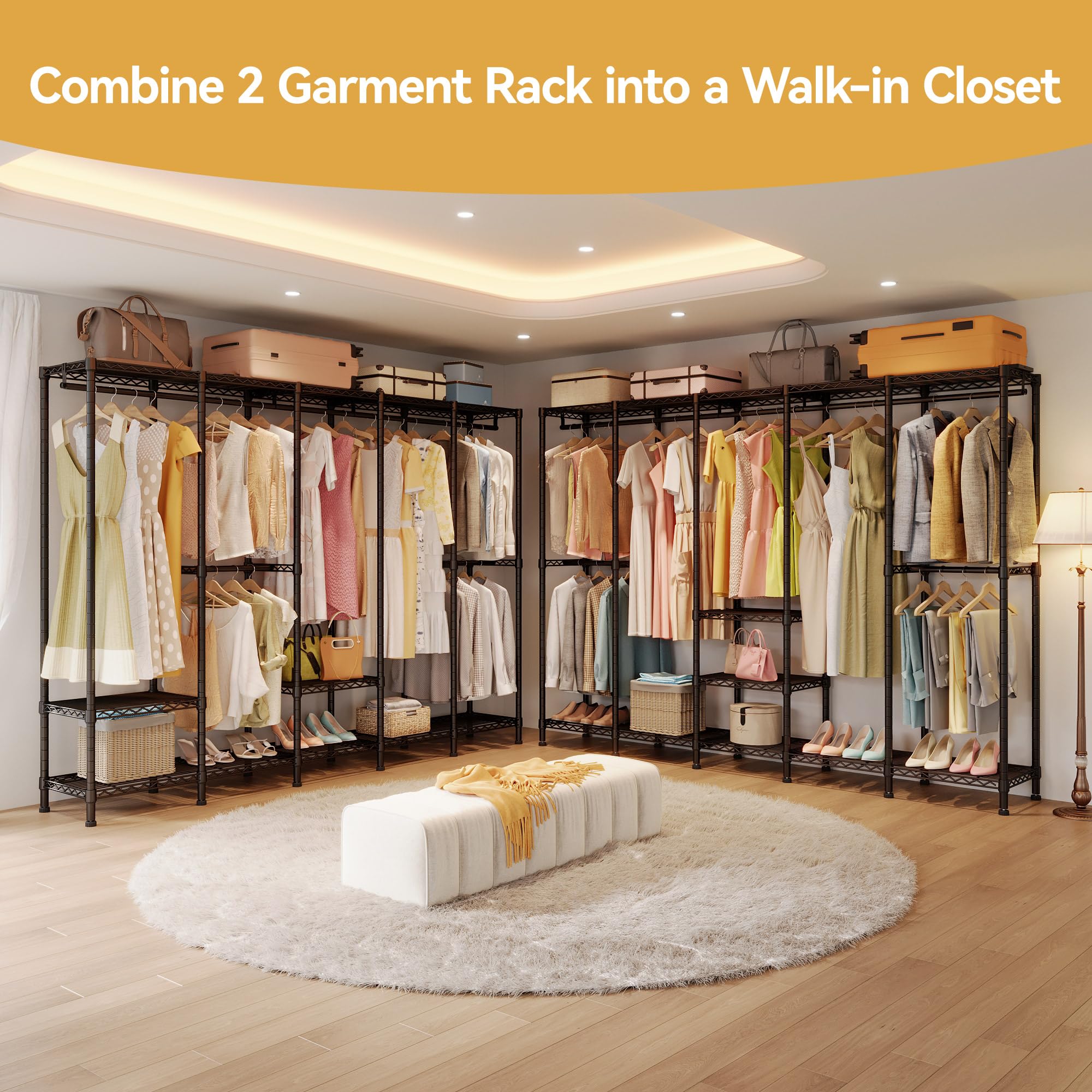 Higeego H5 Extra Large Wire Garment Rack, Heavy Duty Clothes Rack, Large Wardrobe Closet, Freestanding Closet Rack For Hanging C