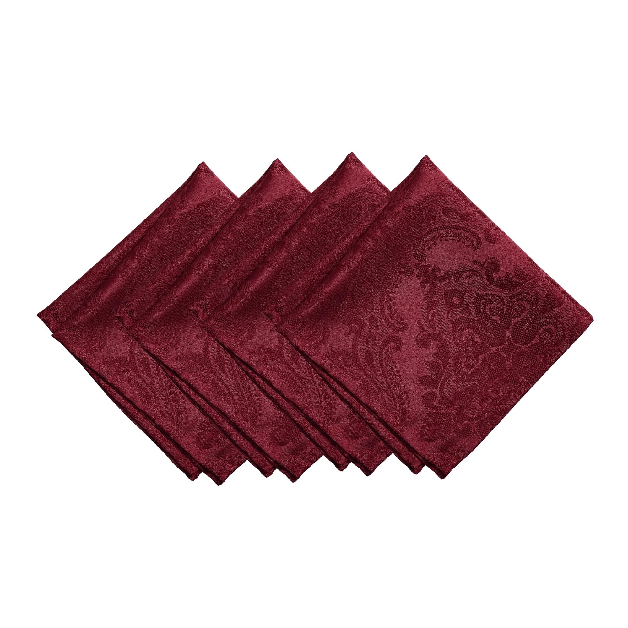 Elrene Home Fashions Caiden Elegance Damask Fabric Napkins (Set Of 4), 17'' X 17'', Cranberry 4 Count