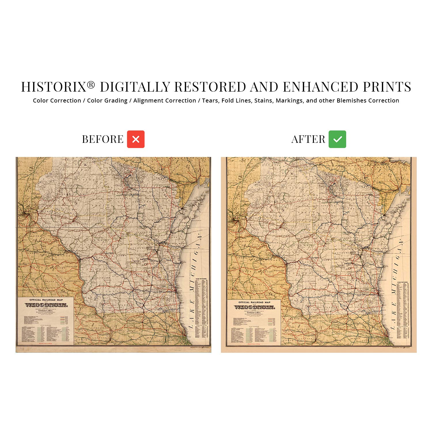 Historix Vintage 1900 Wisconsin Map Poster - 24X30 Inch Vintage Wisconsin Map Wall Art - Old Wisconsin State Map - Historic Wisc