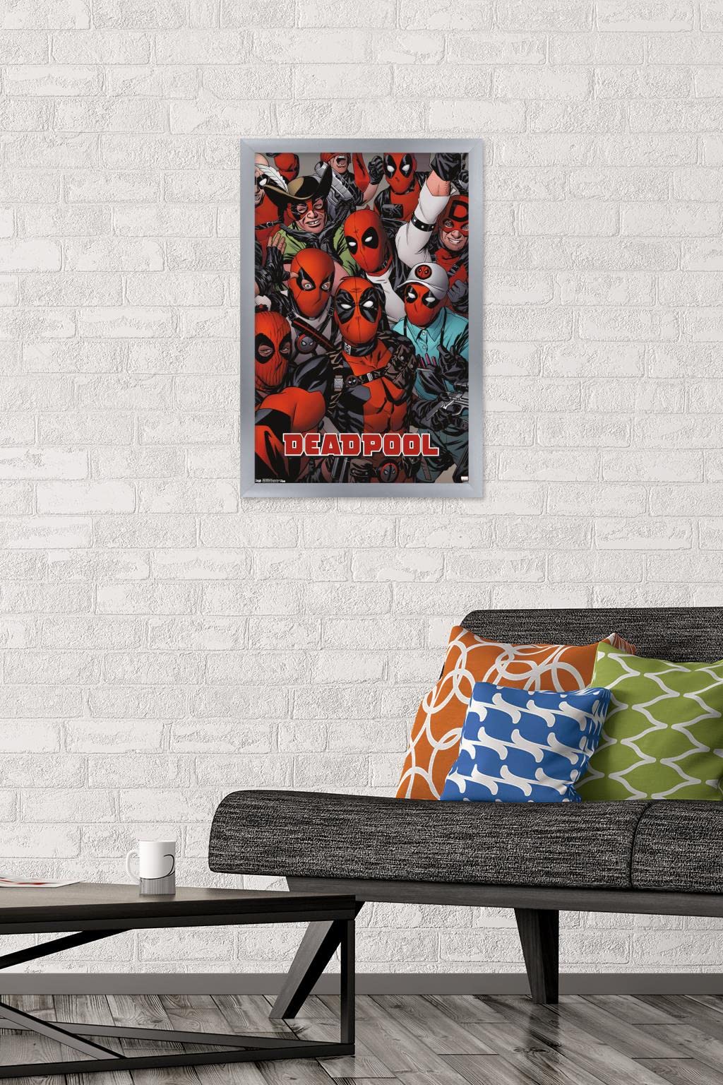 Trends International Marvel Comics Deadpool - Faces Wall Poster, 22.4L X 14.7W, Silver Framed Version