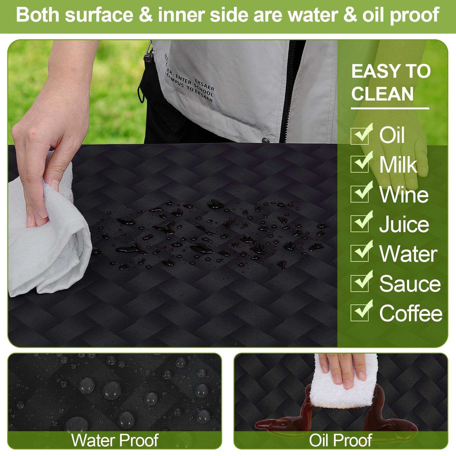 Picnic Table Cover With Bench Covers Camping Essentials Waterproof Windproof Camping Tablecloth With Drawstring Bag, Fitted Rect