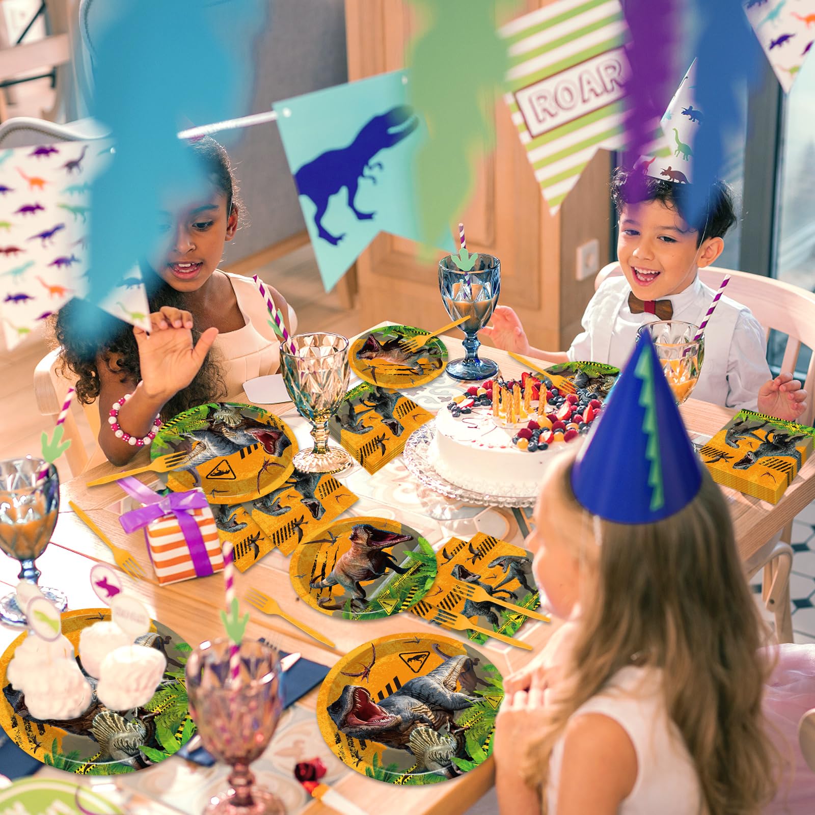 96 Pcs Dinosaurs Party Supplies Paper Plates Napkins Dinosaurs Themed Party Birthday Dinner Dessert Decorations Favors for Kids Baby Shower Decor Serves 24