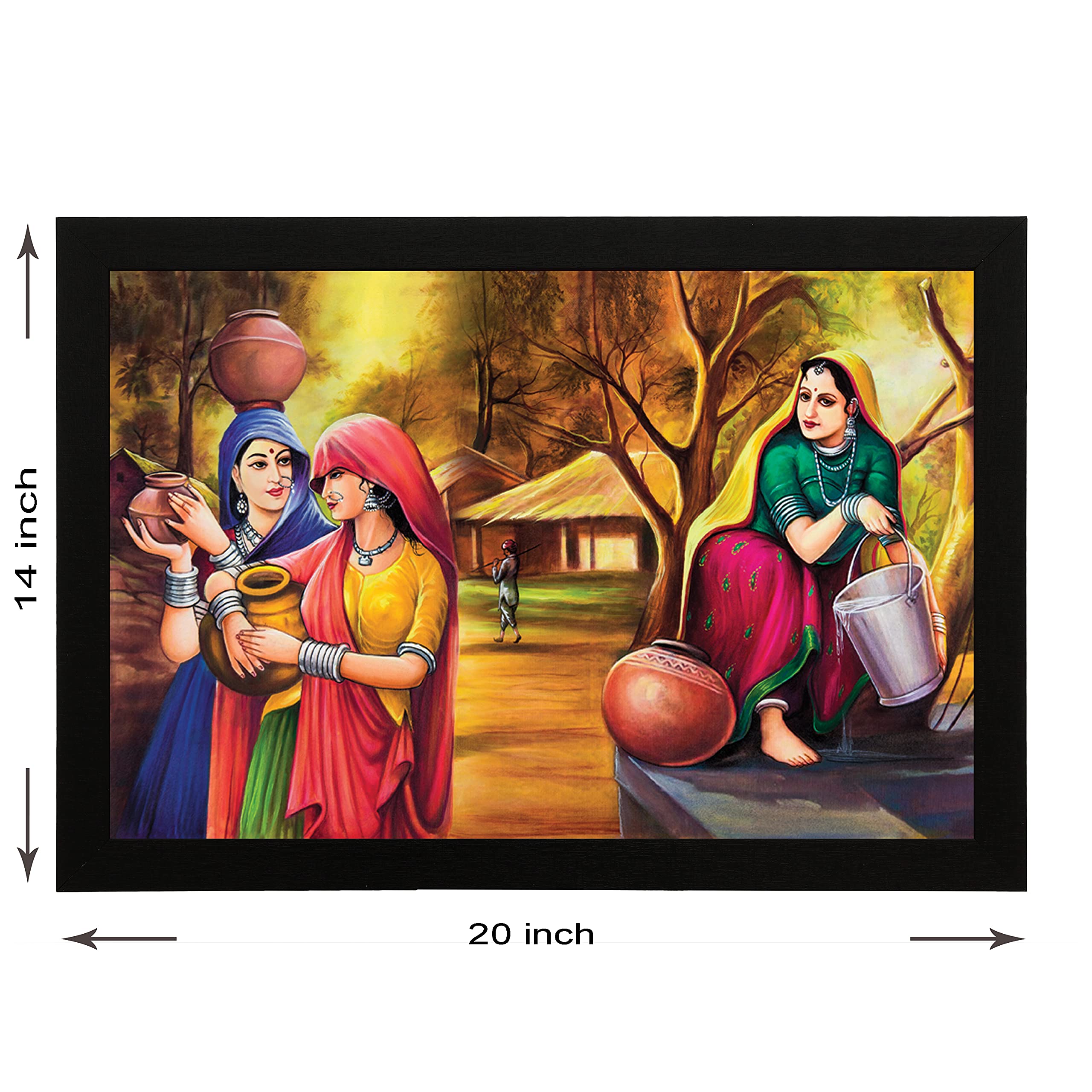 Masstone Vintage Rajasthani Panihari Modern Art Matt Uv Digital Re-Print Framed Wall Painting (Multicolour, 20X14 Inch)