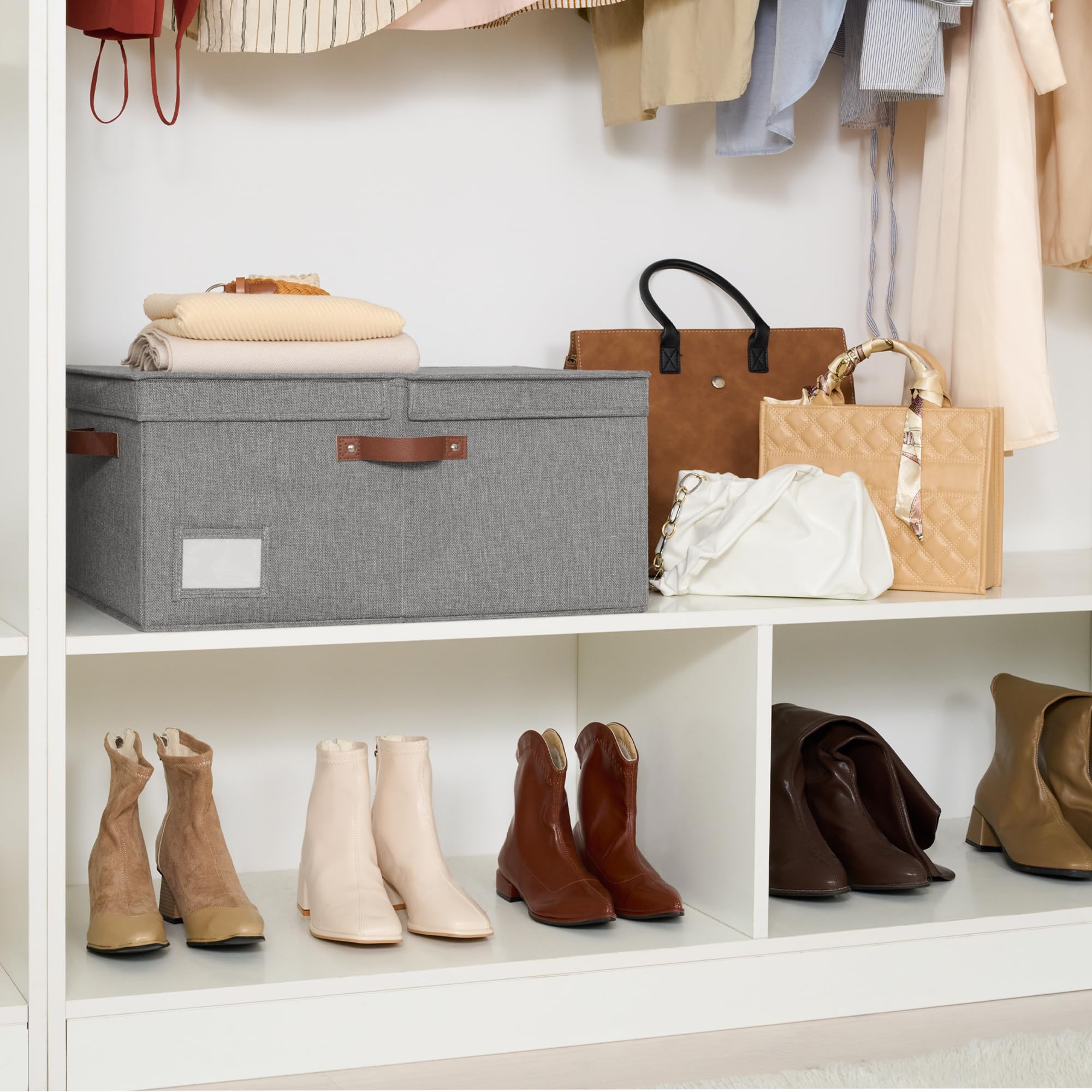 Granny Says Large Storage Bins With Lids, Decorative Storage Boxes, Fabric Storage Bins With Double-Open Lid And Divider, Collap