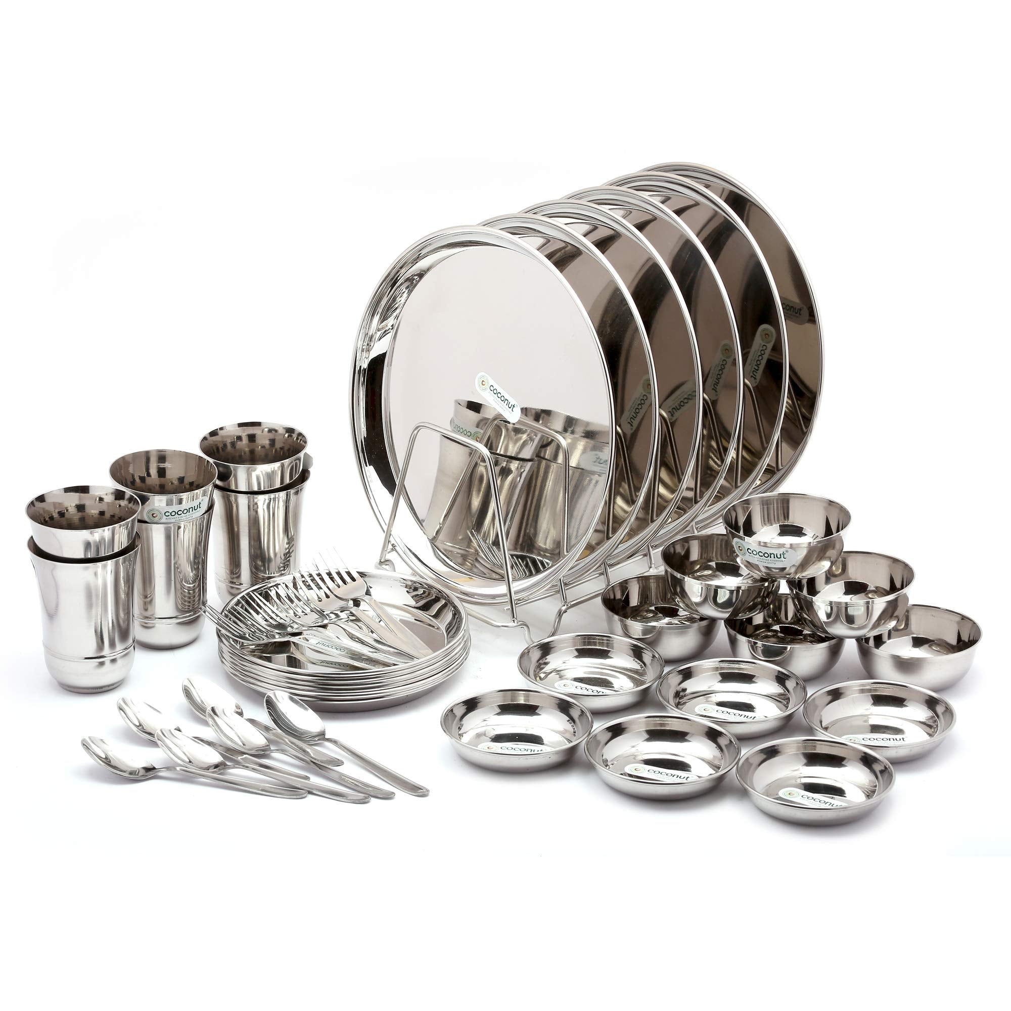 Coconut Stainless Steel Heavy Guage Mirror Finish Dinner Set/Dinnerware & Serveware  42 Pc