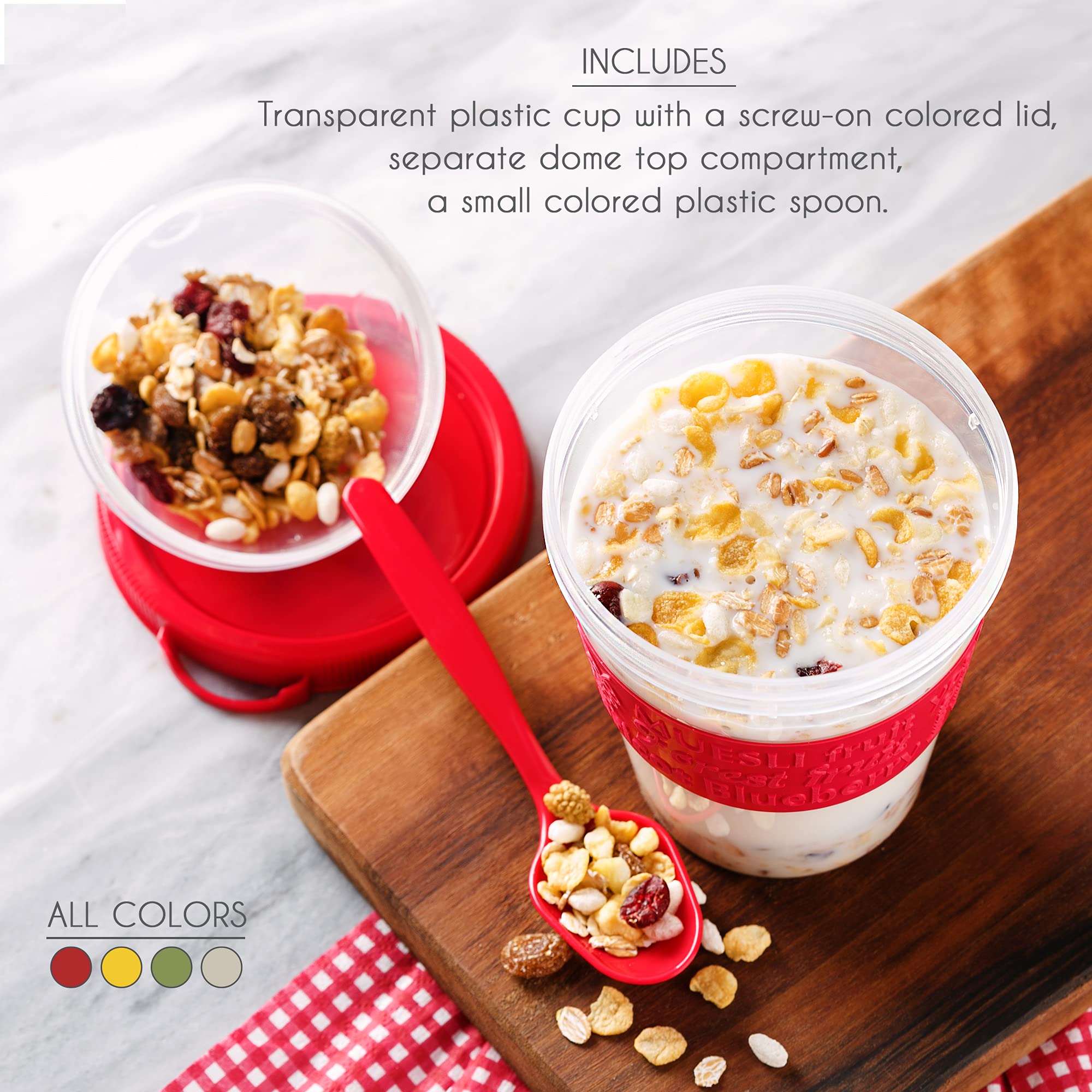 Crystalia Yogurt Parfait Cups With Lids, Reusable Yogurt Containers With Lids And Spoons, Take And Go Yogurt Cup With Topping Ce