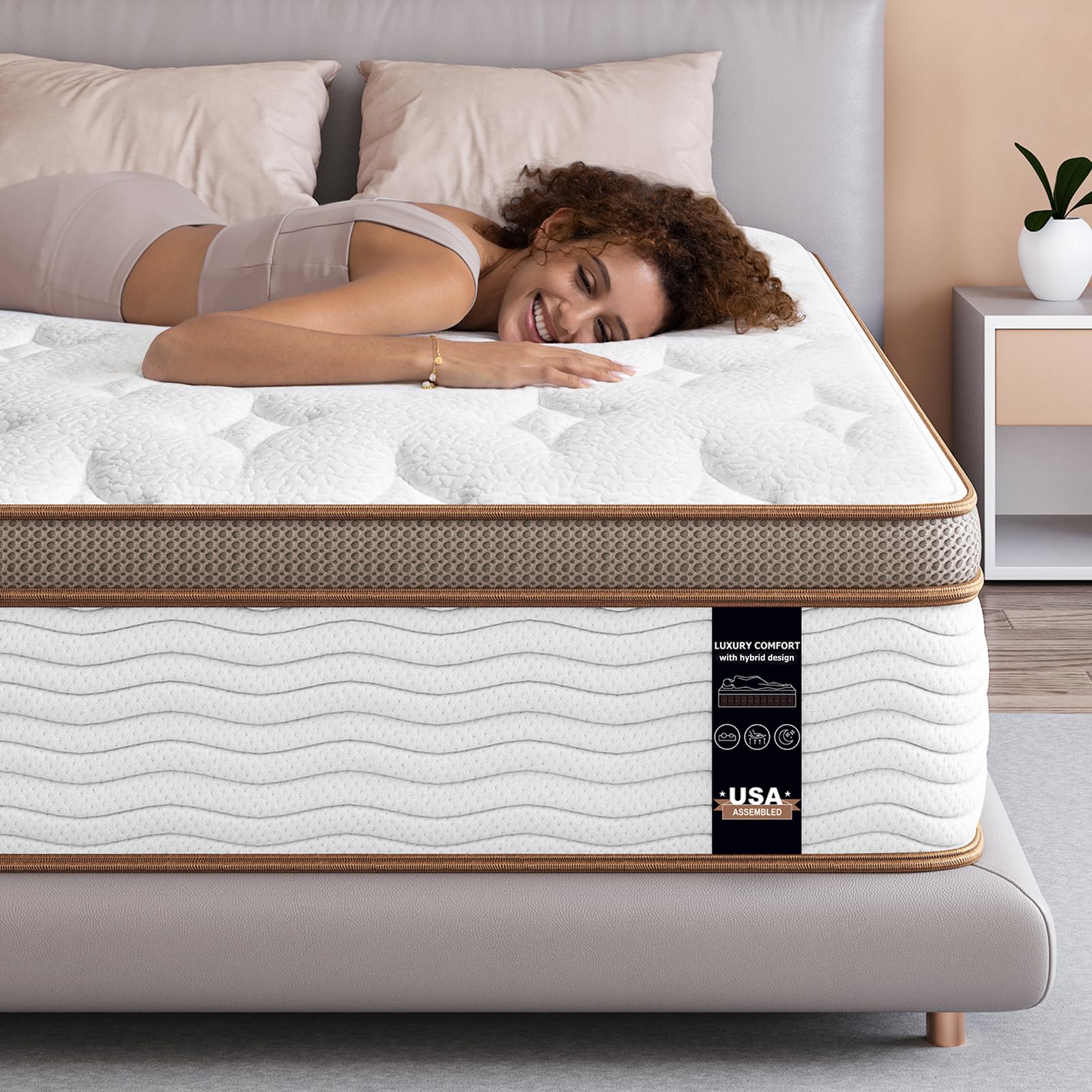 Bedstory Queen Mattress - 14 Inch Hybrid Mattress In A Box - Individually Wrapped Coils For Pressure Relief And Motion Isolation