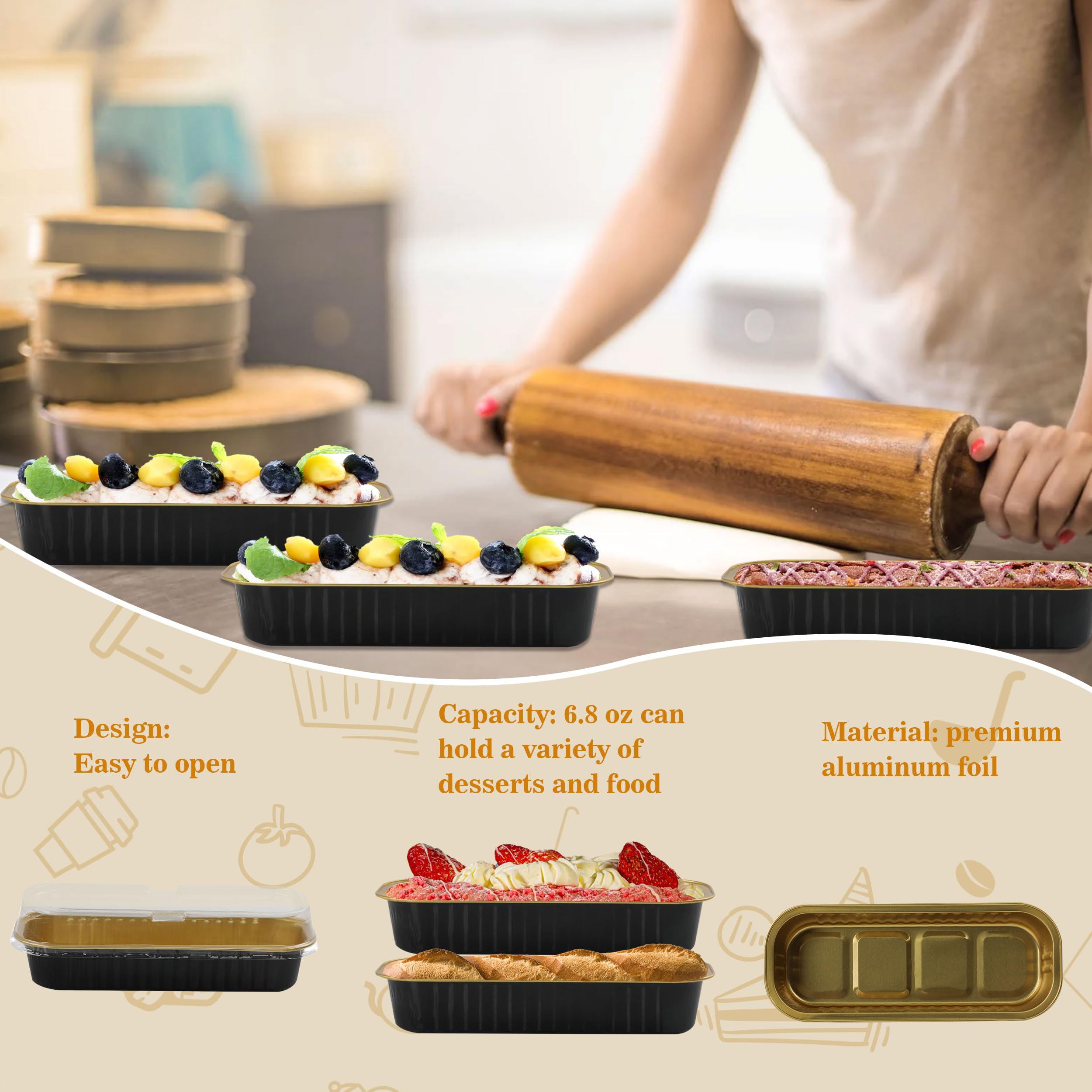 Bakingpak Loaf Mini Cake Pans With Lids, 30Pcs 6.8Oz 200Ml Disposable Mini Aluminum Pans With Lids Individual Cake Pans With Lid