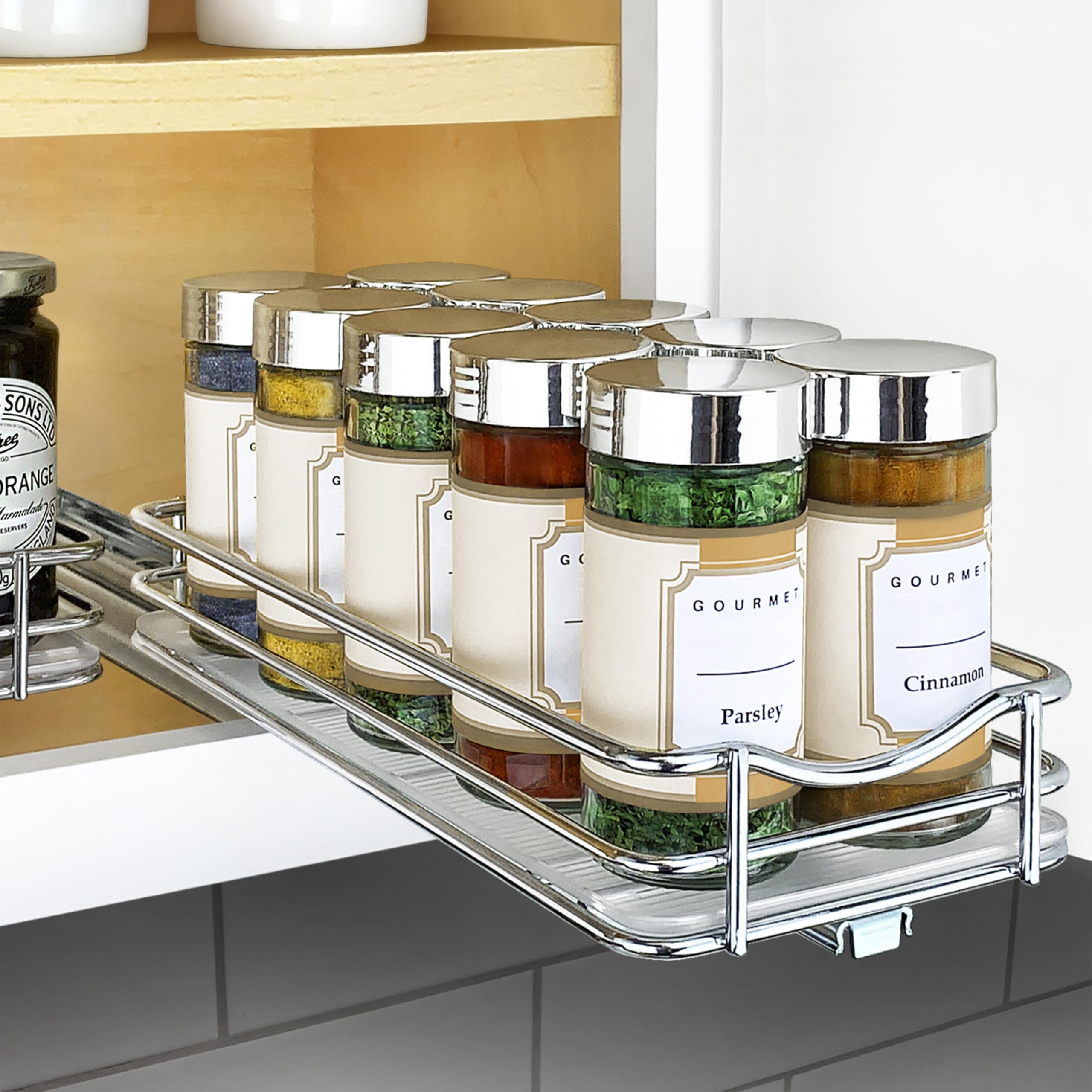 LYNK PROFESSIONAL Pull Out Spice Rack Organizer for Inside Kitchen Cabinets - 4-1/4 inch Wide - Slide Out Drawer - Chrome Slidin