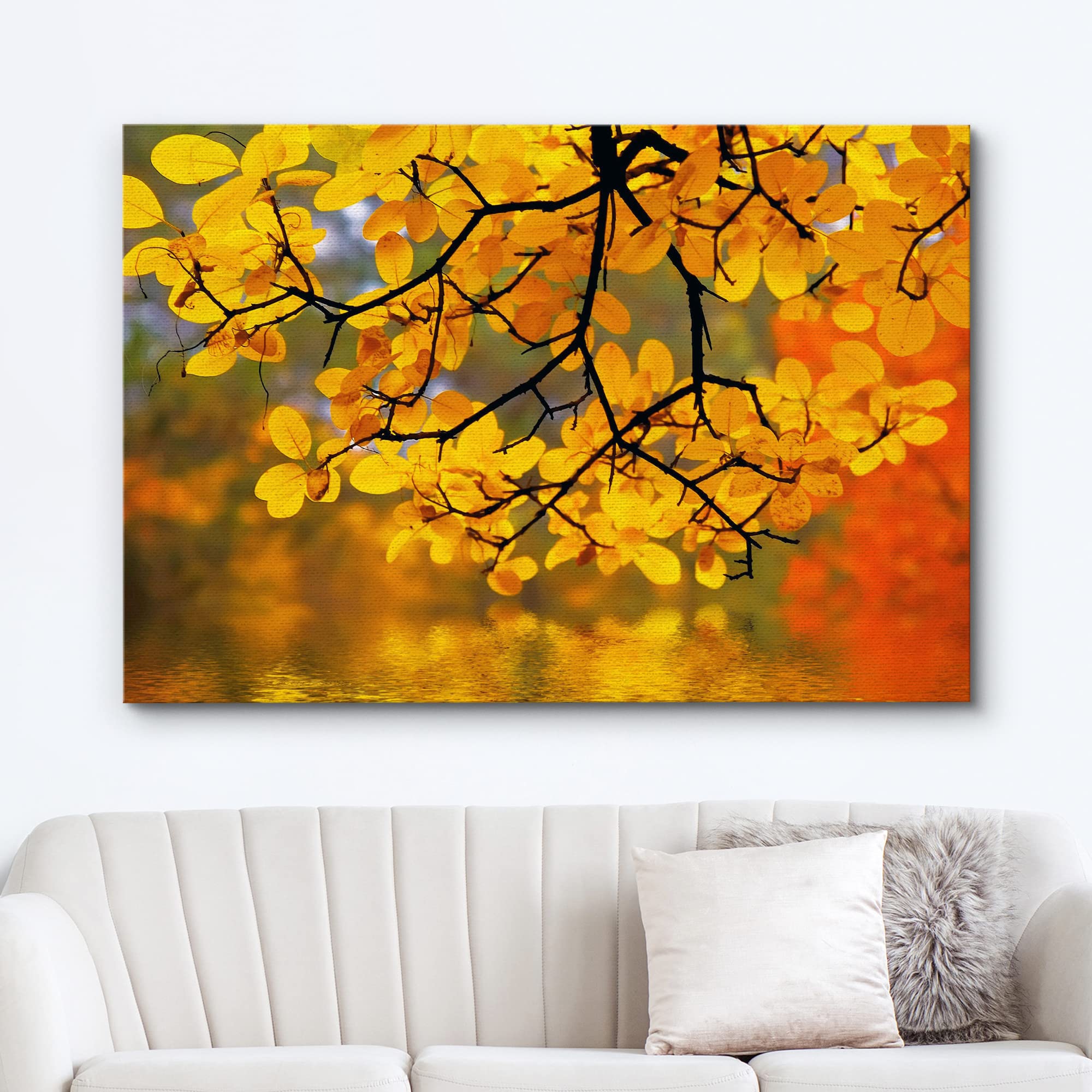 Wall26 Canvas Print Wall Art Yellow Leaves In The Forest With Bokeh Camera Effect Floral Nature Photography Realism Bohemian Sce