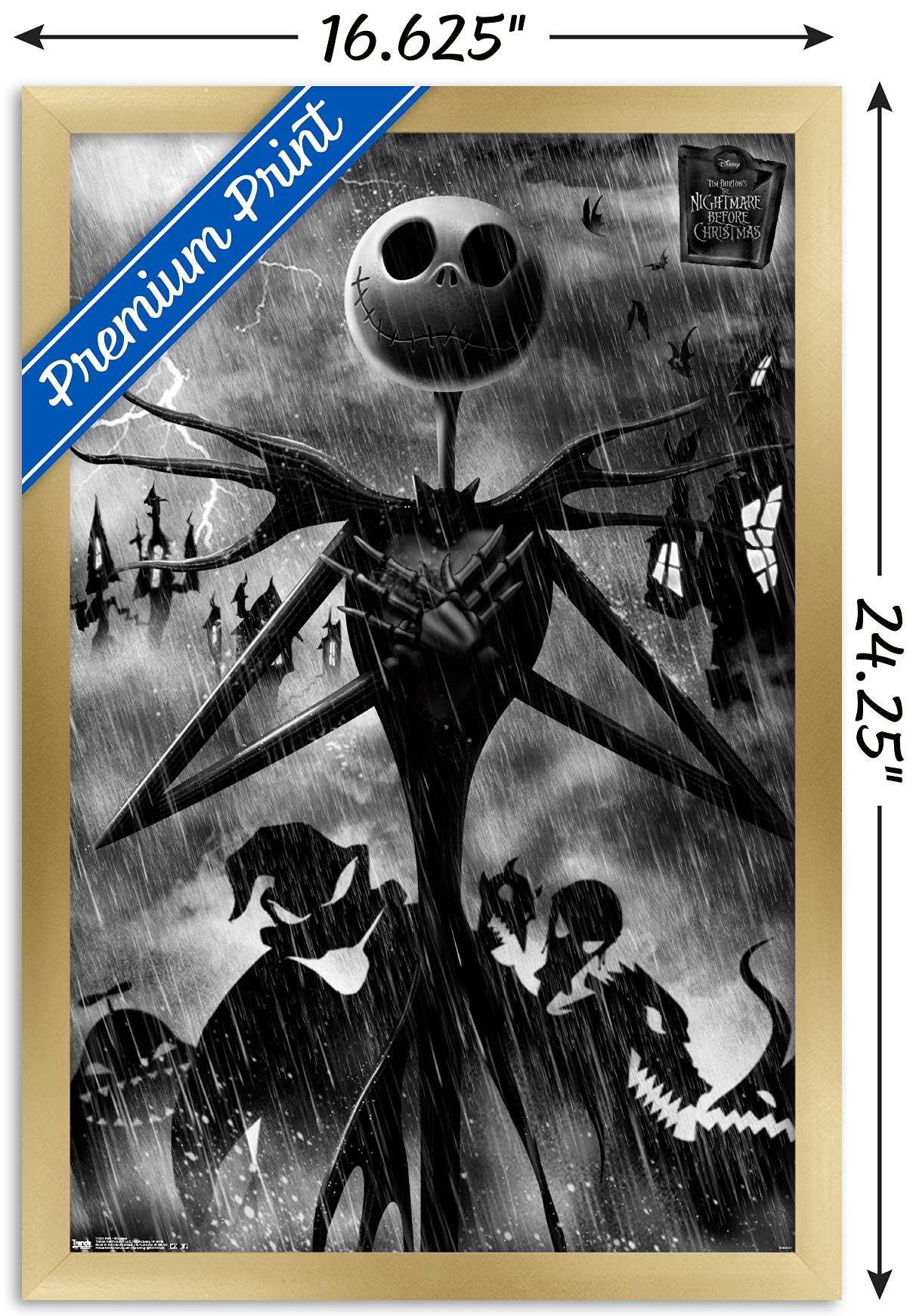 Trends International Disney Tim Burton'S The Nightmare Before Christmas-Shadows Wall Poster, 14.725'' X 22.375'', Gold Framed Ve