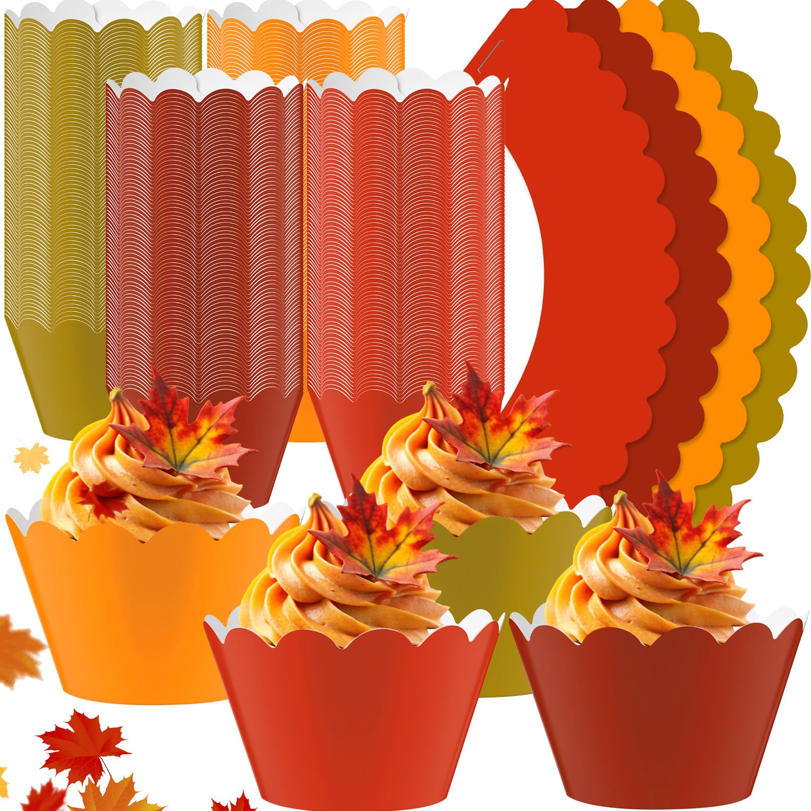 Domensi 100 Pcs Fall Cupcake Wrappers Rustic Cupcake Liners Thanksgiving Baking Cups Baking Liners for Autumn Thanksgiving Weddi