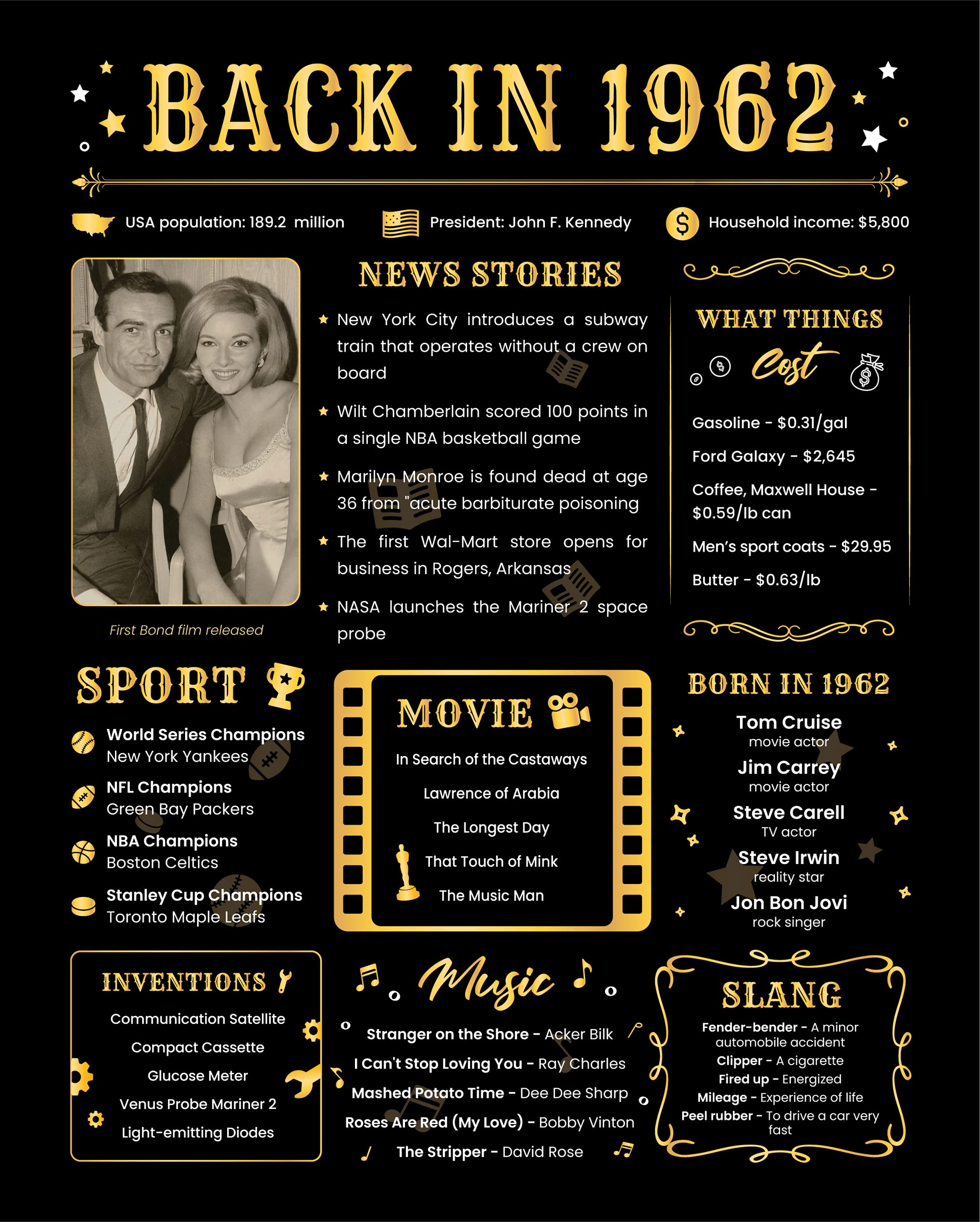 Back In 1962 Birthday Card - 62Nd Birthday Gift For Women Or Men - 62Nd Birthday Decoration For Her Or Him - Funny Table Centerp