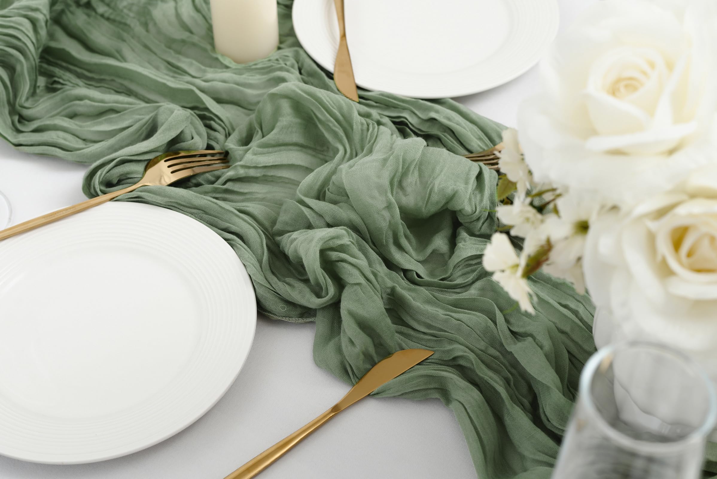 Combocube 12 Pack 35X120 Inch 10Ft Cheesecloth Long Table Runner Gauze Rustic Romantic Table Cloth For Wedding Reception Bridal