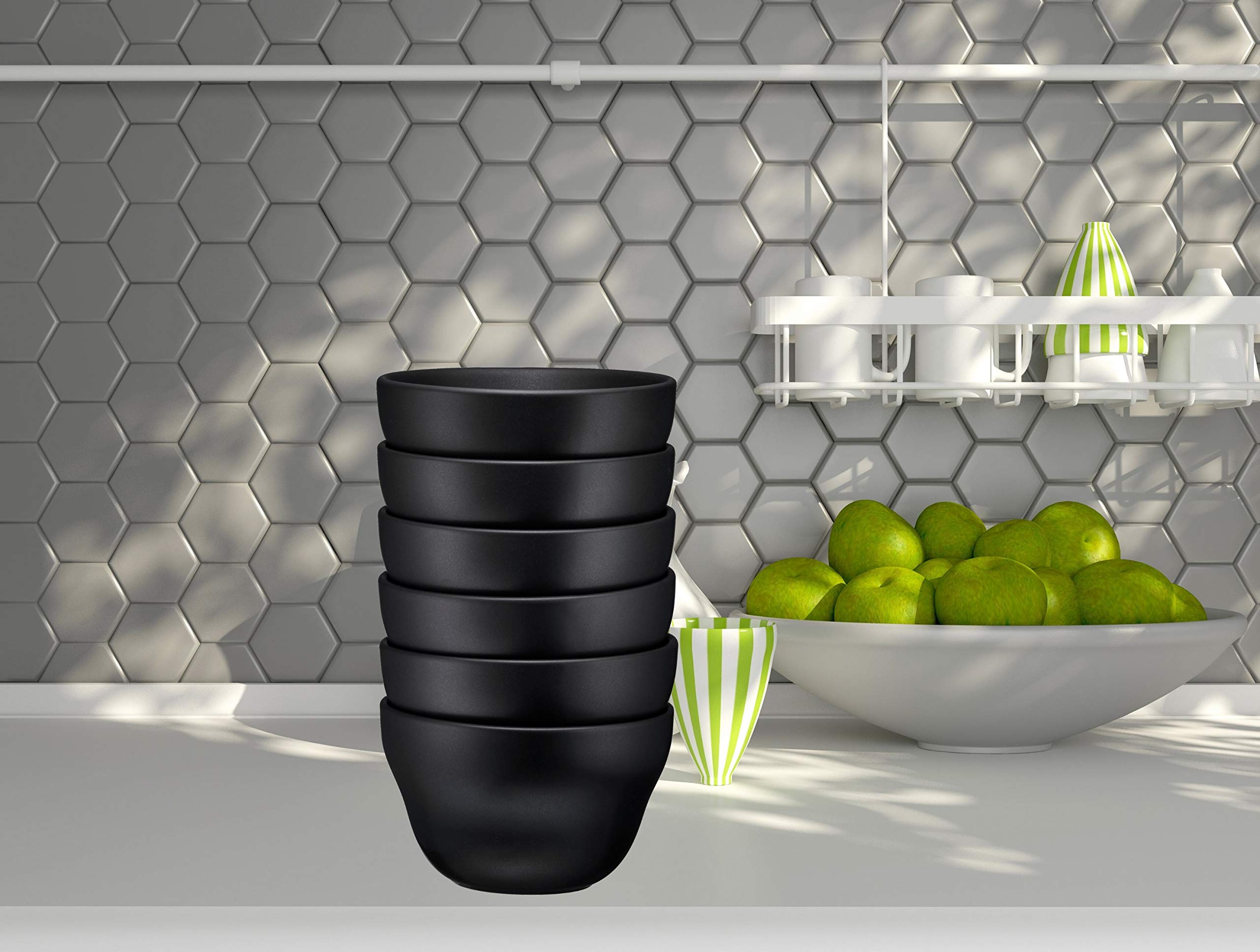 Bruntmor 8 Oz Ceramic Dessert Bowl Set Of 6 In Matte Black, 8 Ounces Ceramic Chip And Dip Bowls, Small Ceramic Dish Set For Snac