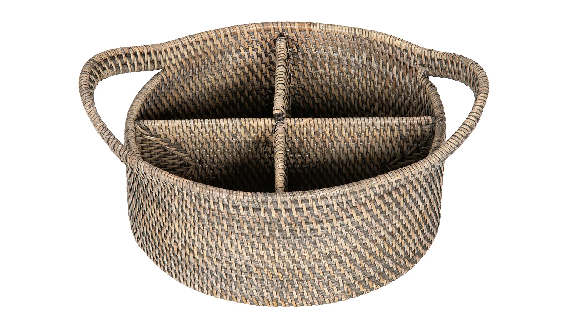 Kouboo 1020055 Laguna Oval Rattan Utensil Caddy, Black Antique, Brown-Gray Wash
