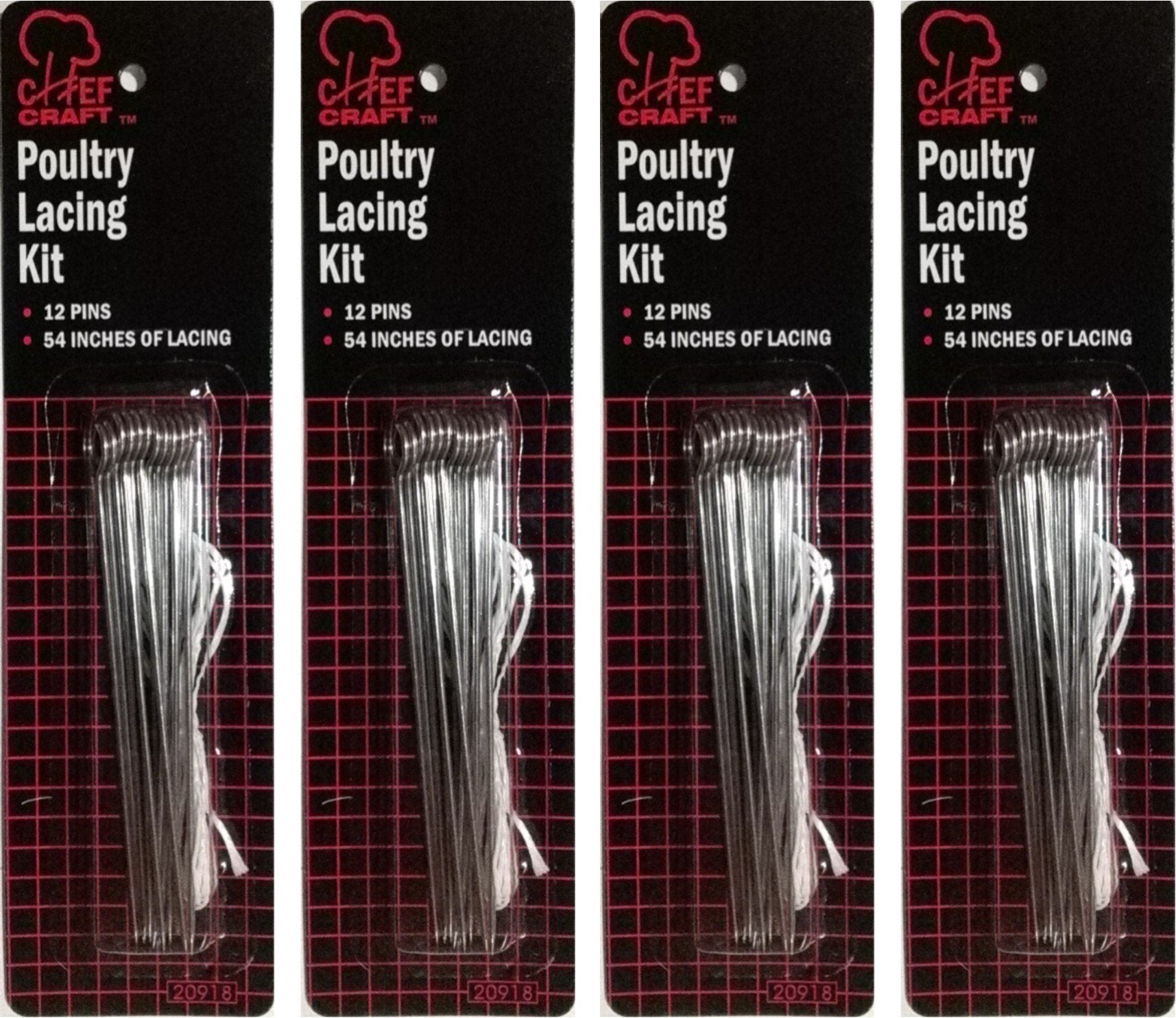 Chef Craft Poultry Lacing Kit | 12-Pins Plus 54-Inches Of Lacing Per Pack | 4-Pack Total