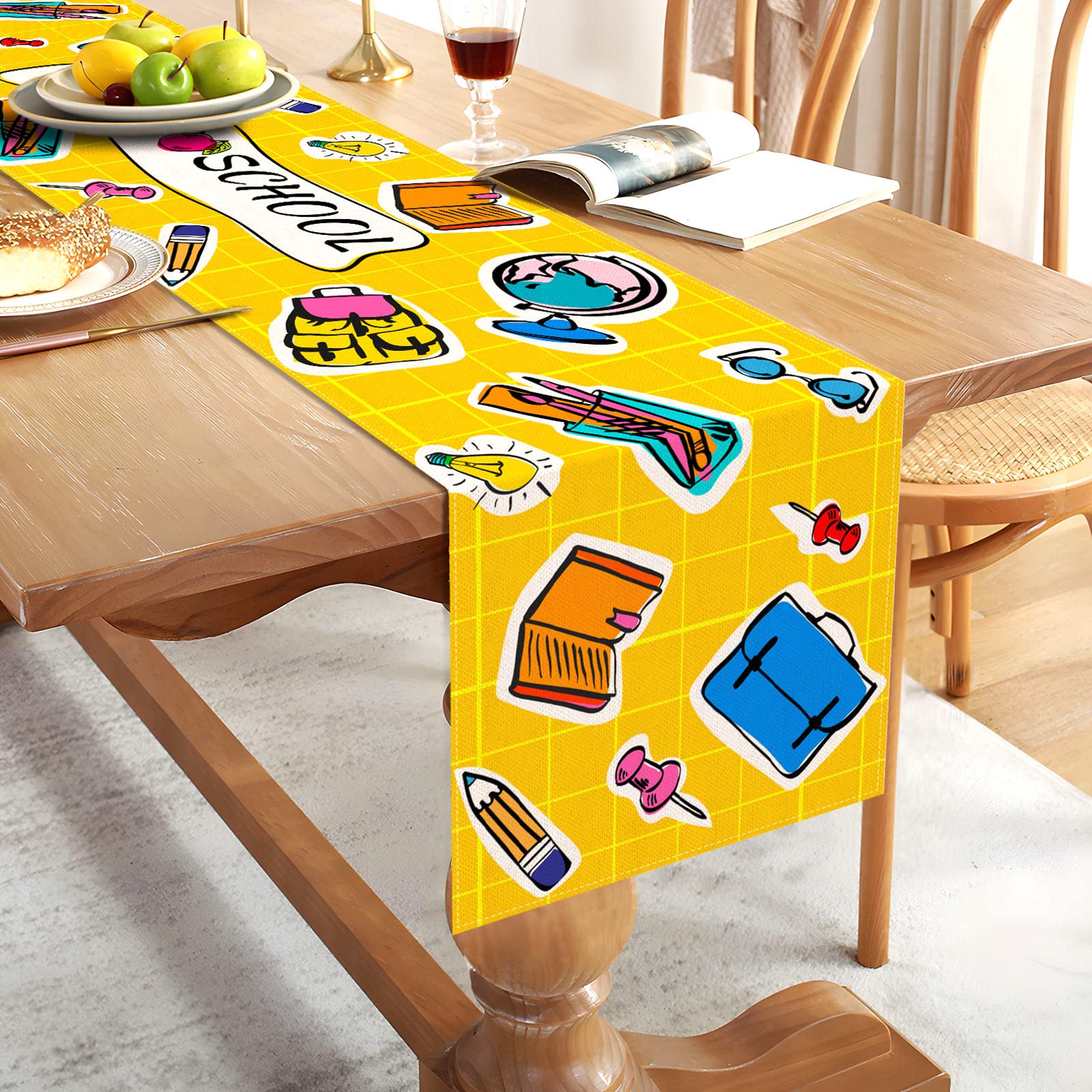 Sunwer Welcome Back To School Table Runner First Day Of School Party Indoor Outdoor Table Cover Decoration Home Kitchen Dining R