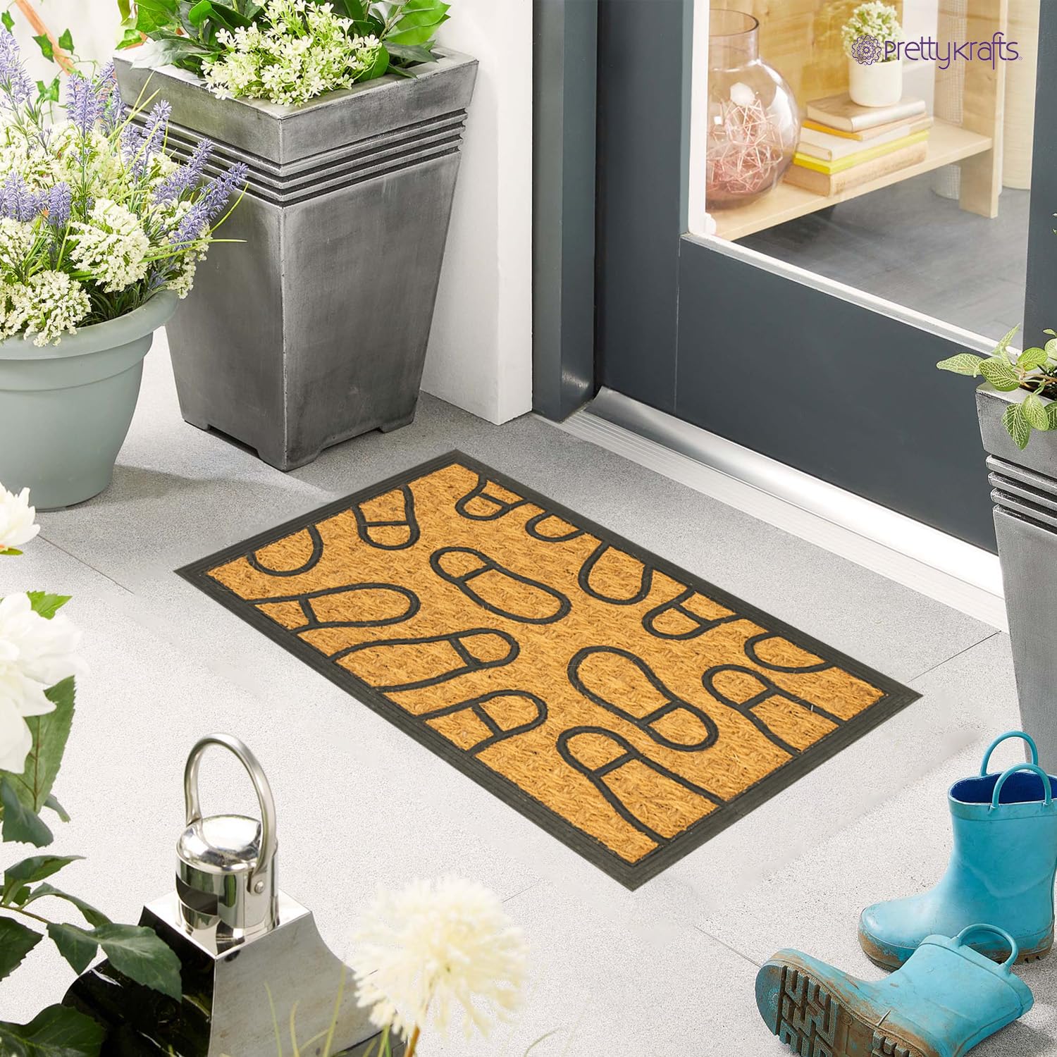 Prettykrafts Coconut Coir Door Mat For Home, Anti-Slip/Anti-Skid/Anti Bacterial Shoe Design Floormat, Moisture & Weather Resista