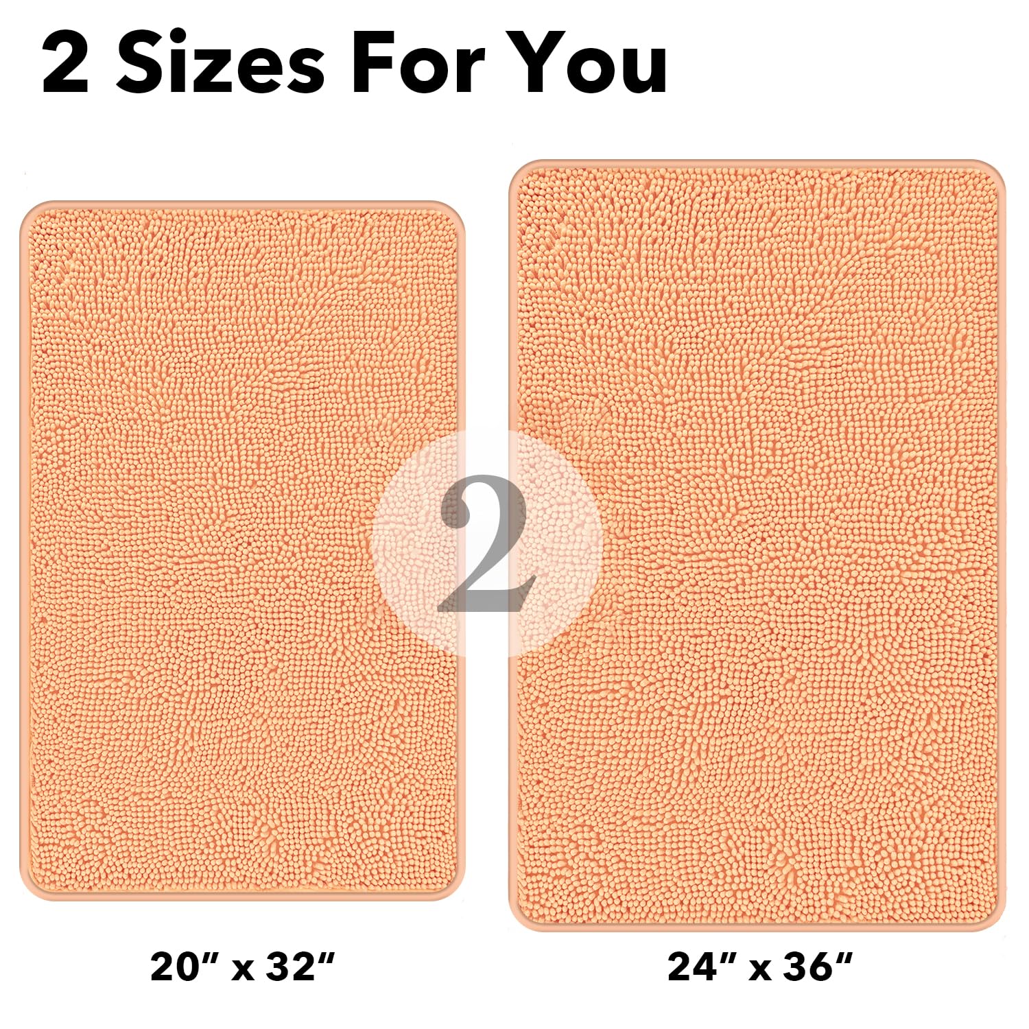 Yeaban Peach Bathroom Rugs Sets 2 Piece - Thick Chenille Bath Mats | Absorbent And Washable Bath Rug Non-Slip, Plush And Soft Ru