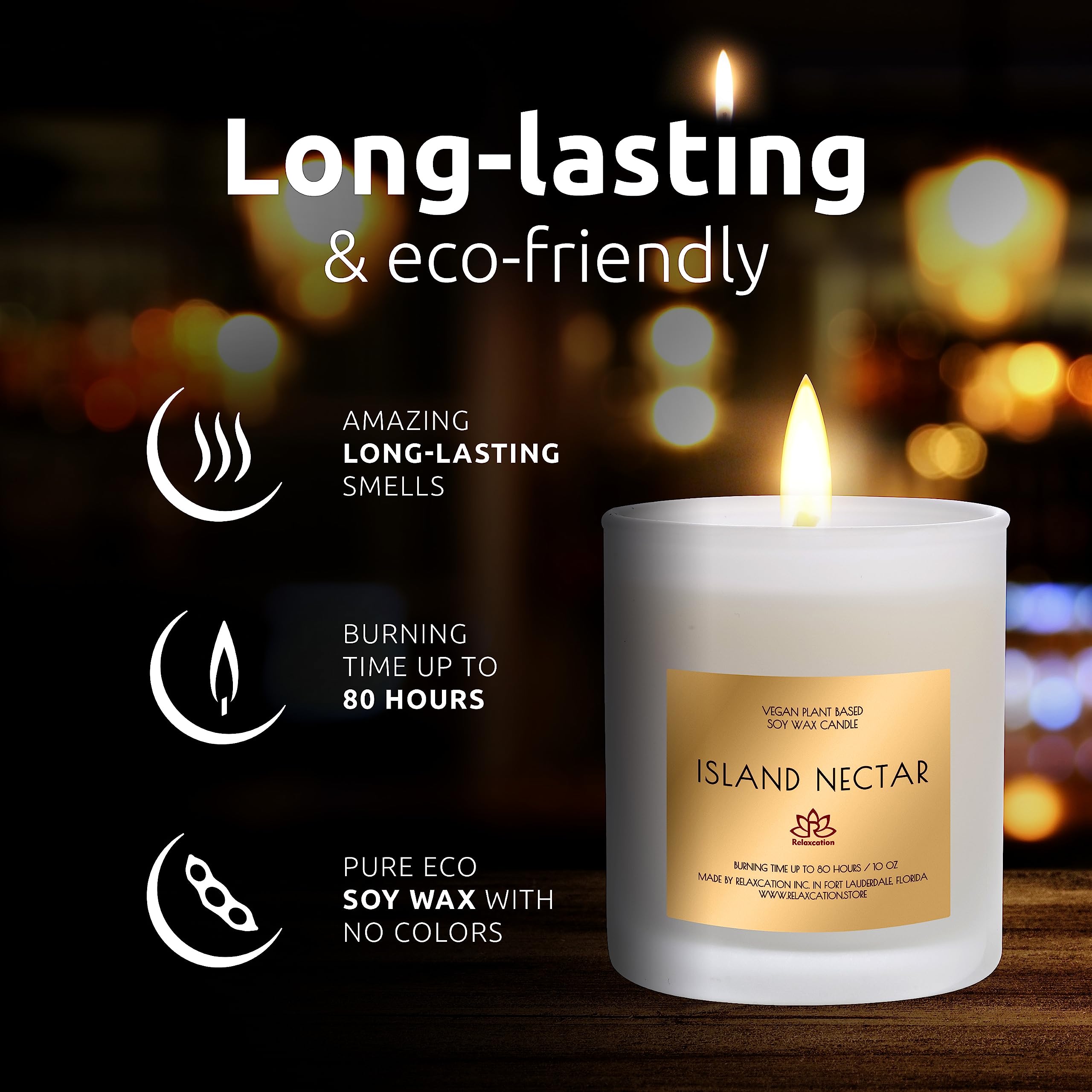 Highly Scented Candle with Island Nectar Oil | Natural Clean-Burn Eco-Friendly Soy Wax | Handmade in USA in Big Glass Jar and Gi