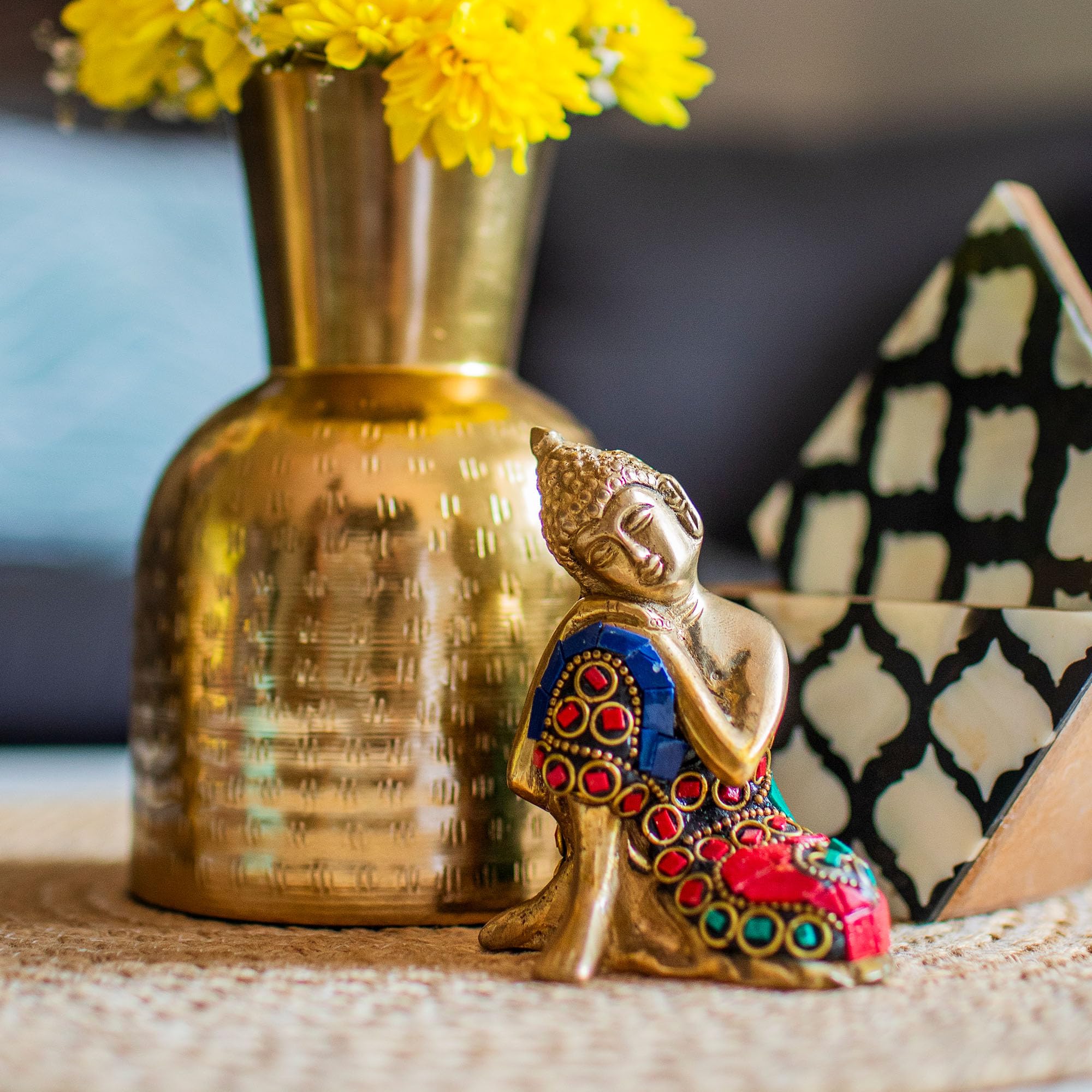 10Club Lord Buddha Idol - 1Pc (9.6 cm, 500 Grams) - 100% Pure Brass | Buddha Statue for Home Decor | Ideal for Gifting | Figurin