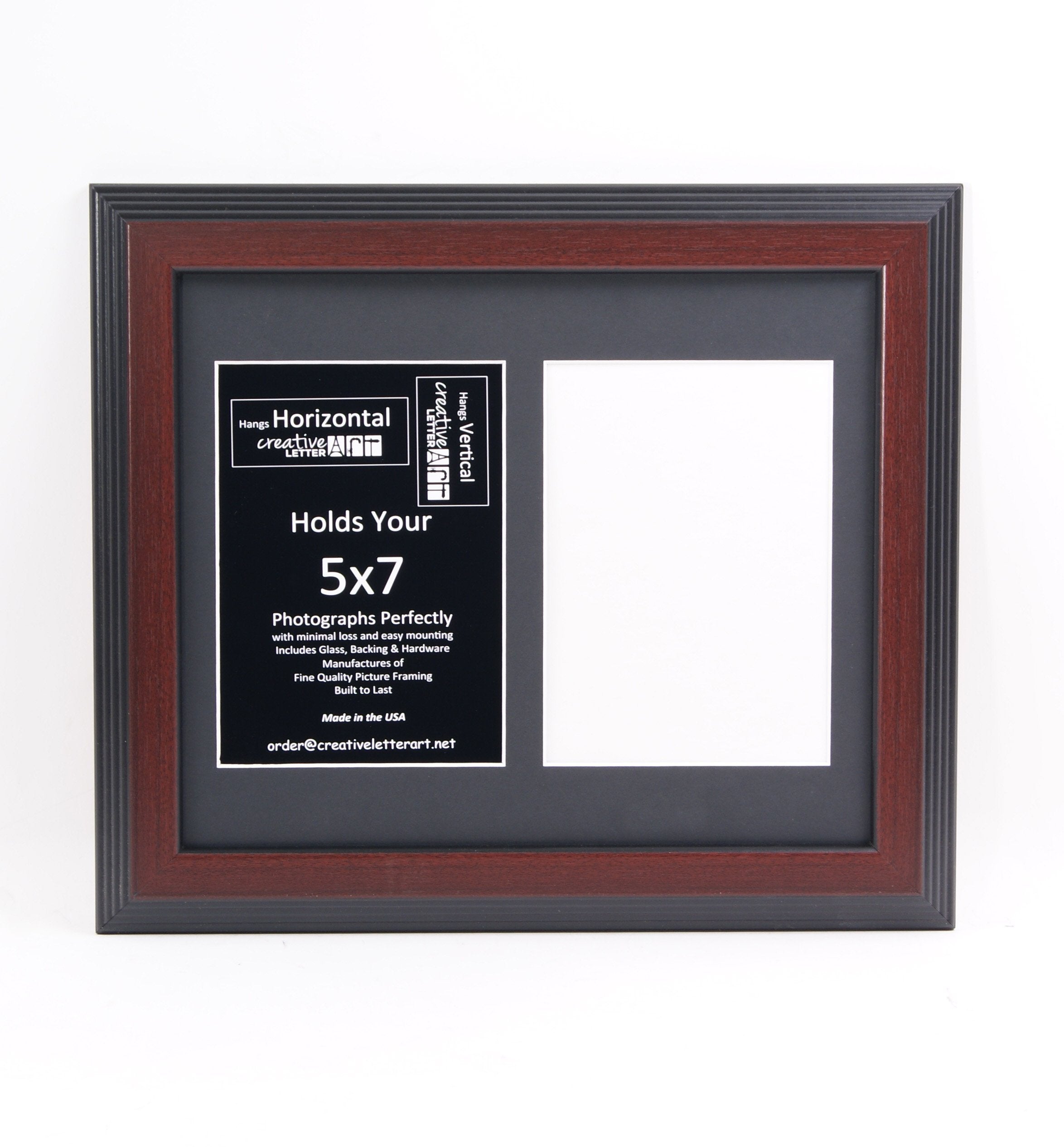 Creative Letter Art 2 Opening Mahogany Picture Frame with Glass to hold 5 by 7 inch Photographs including 10x12-inch Black Mat C