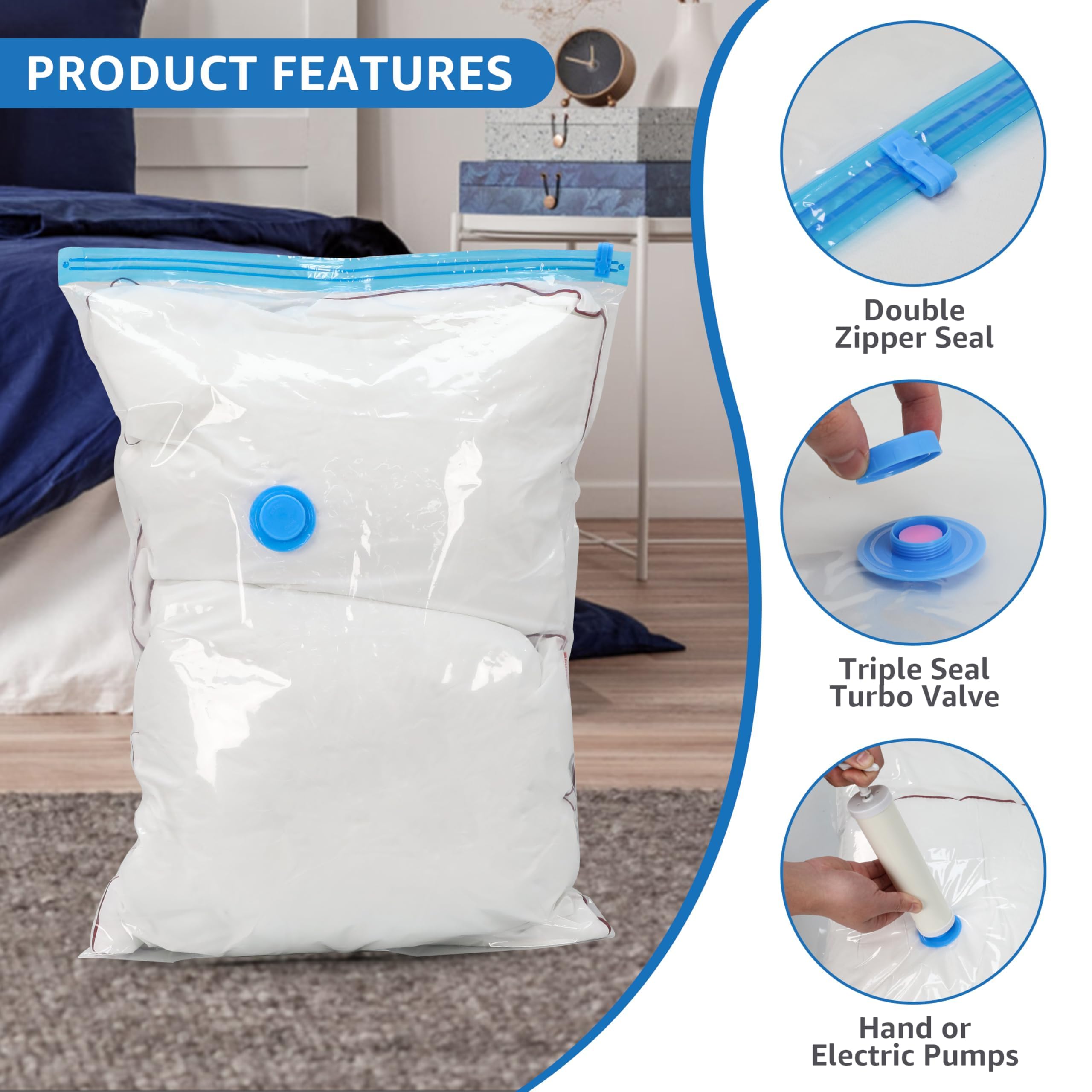 Simple Deluxe 20 Pack Vacuum Storage Bags, Space Saver Bags With Hand Pump, Vacuum Seal Bags For Clothing, Comforters, Blankets,