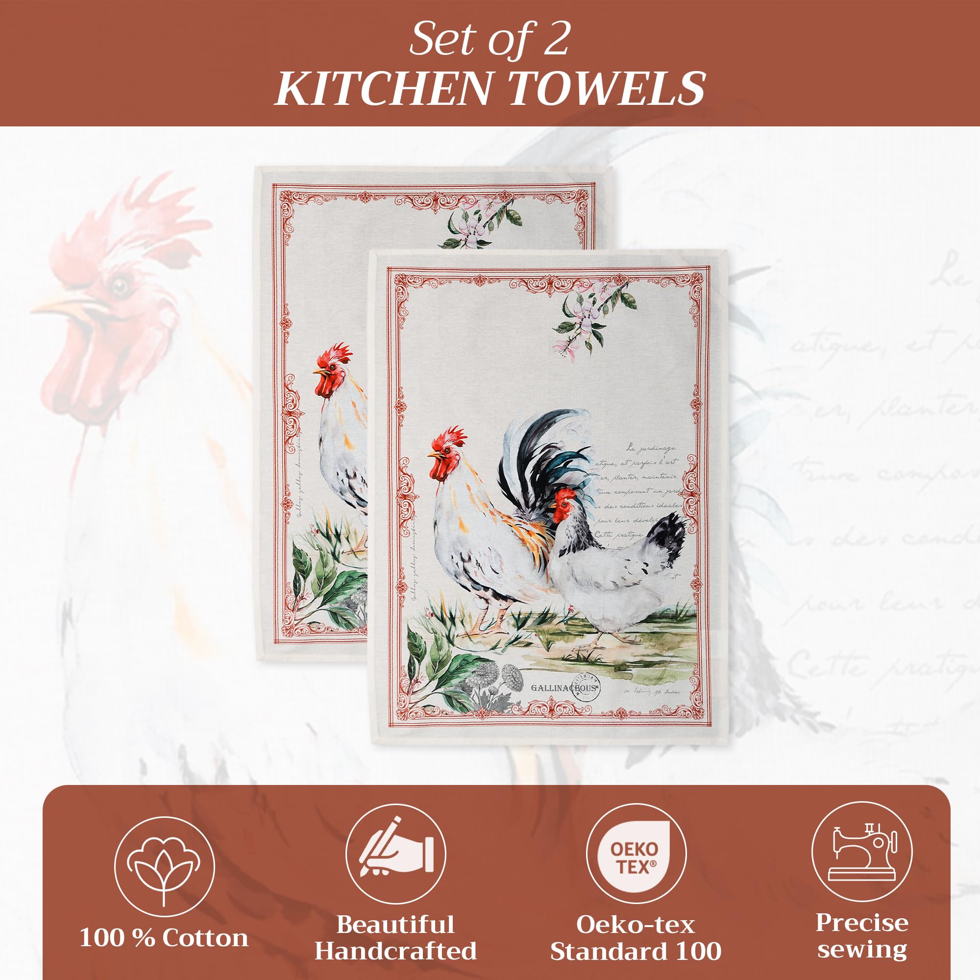 Maison D' Hermine Campagne 100% Cotton Set Of 2 Multi-Purpose Kitchen Towel Soft Absorbent Dish Towels | Tea Towels | Bar Towels