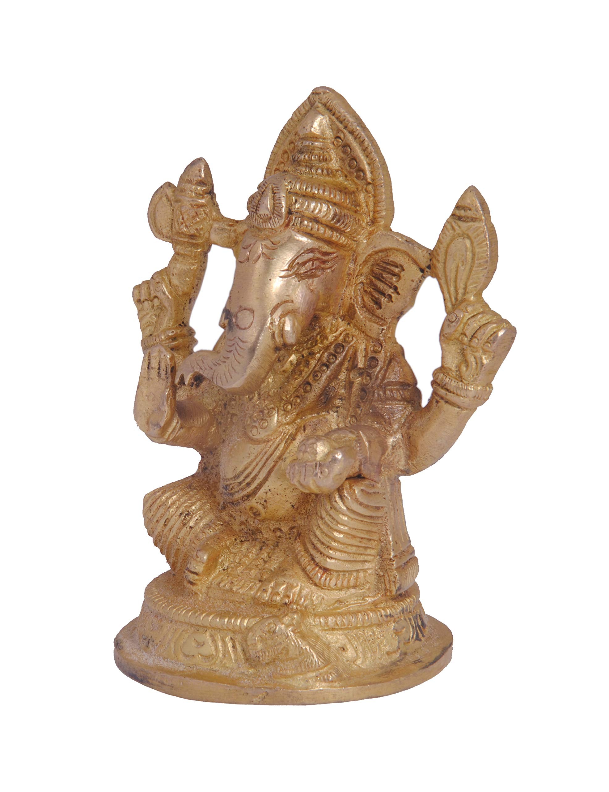 Shiv Shakti Arts Ganesha Sitting Pure Brass Statue - Vastu Poojan Item - Ganesh Ji Showpiece Murti Deewali, Navratri Puja Purpos