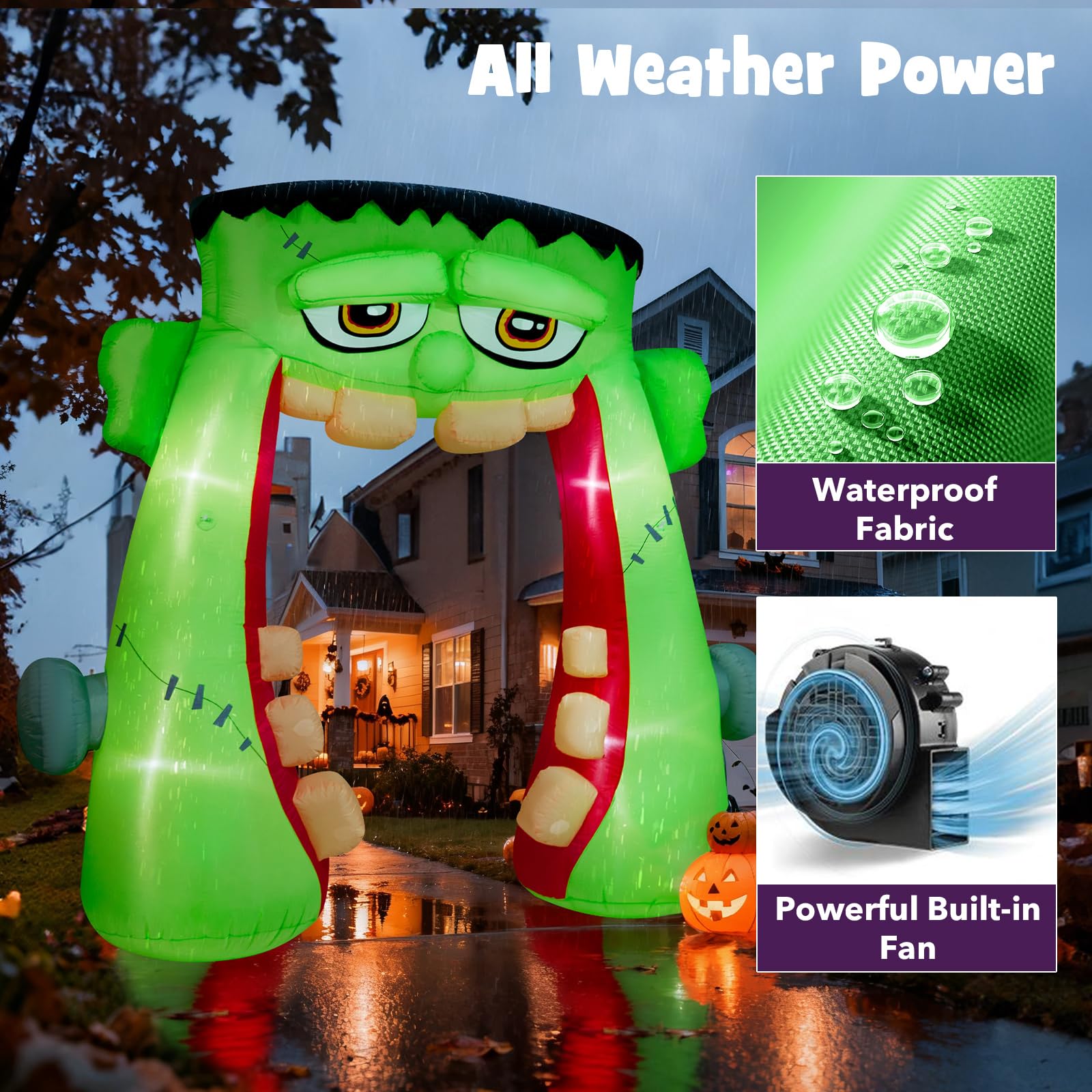 ZPISF 10 FT Halloween Inflatables Frankenstein Archway Outdoor Decorations, Giant Monster Mouth Arch Blow Up Yard Decorations fo